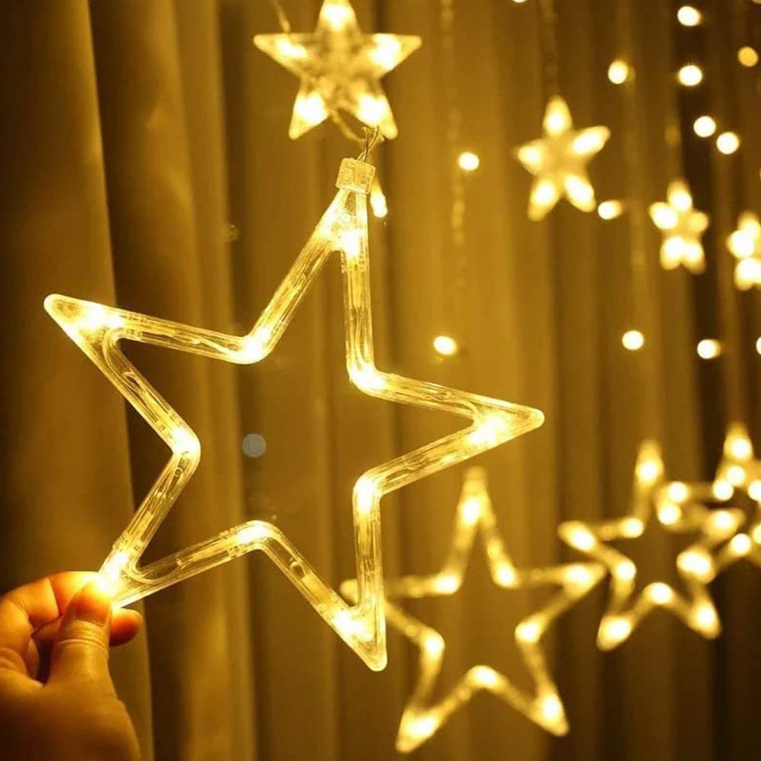 12 Stars Curtain String Lights, Window Curtain Lights With 8 Flashing Modes Decoration For Festivals thumbnail 3