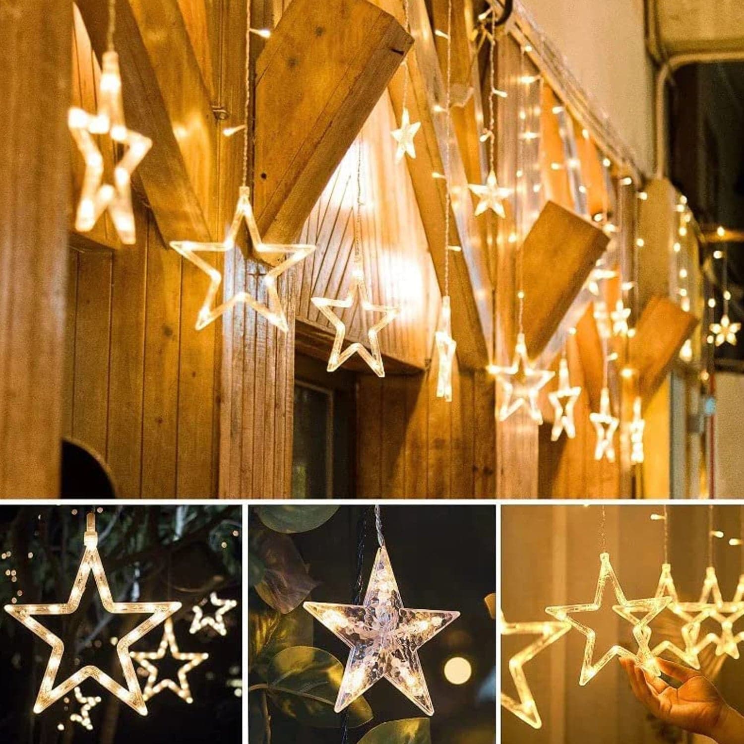 12 Stars Curtain String Lights, Window Curtain Lights With 8 Flashing Modes Decoration For Festivals thumbnail 6