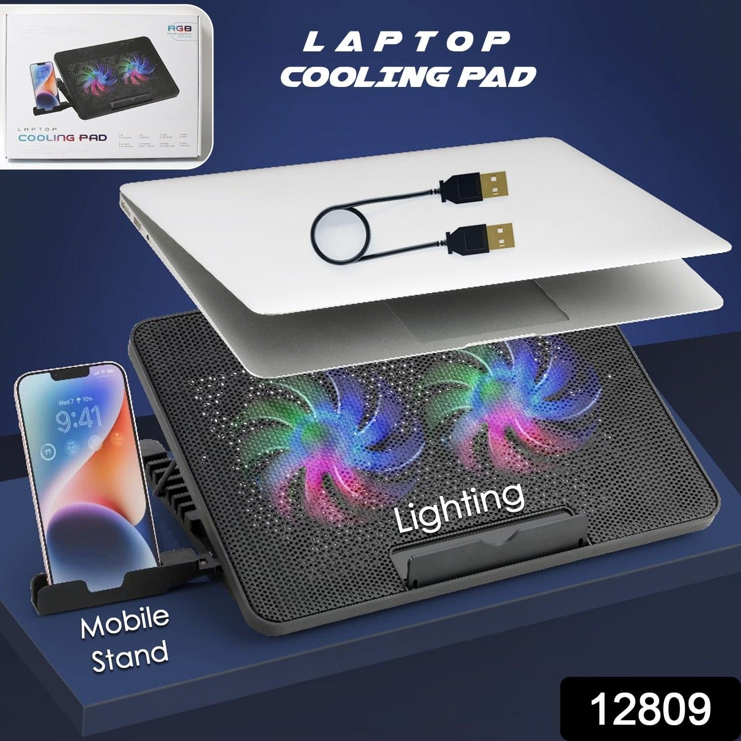 Laptop Cooler Cooling Pad With 2 Quiet Led Fans, Dual Usb Ports, Portable Ultra Slim Usb Powered 7 Heights Adjustable Laptop Stand For Gaming Laptop thumbnail 2