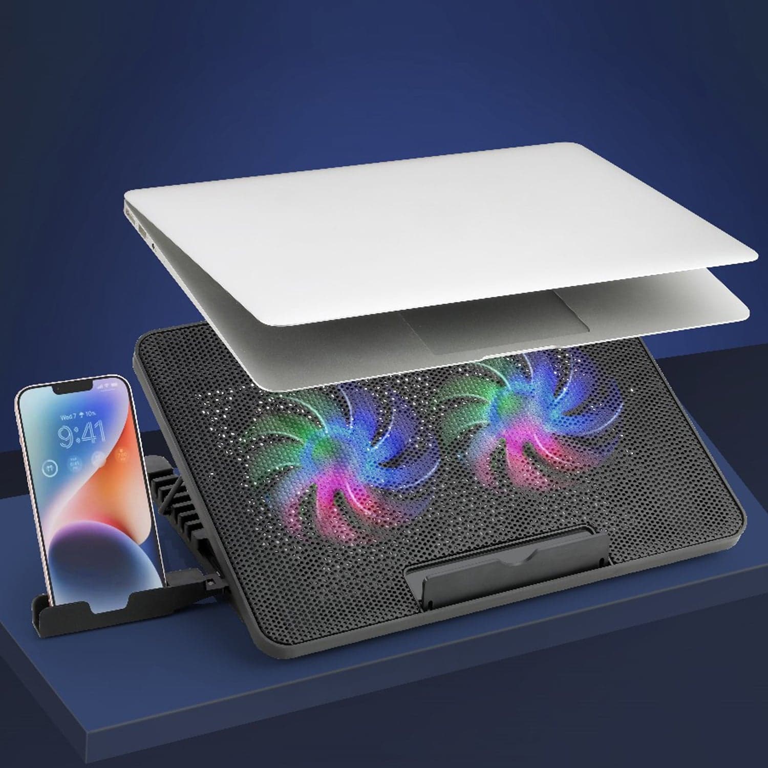 Laptop Cooler Cooling Pad With 2 Quiet Led Fans, Dual Usb Ports, Portable Ultra Slim Usb Powered 7 Heights Adjustable Laptop Stand For Gaming Laptop thumbnail 3