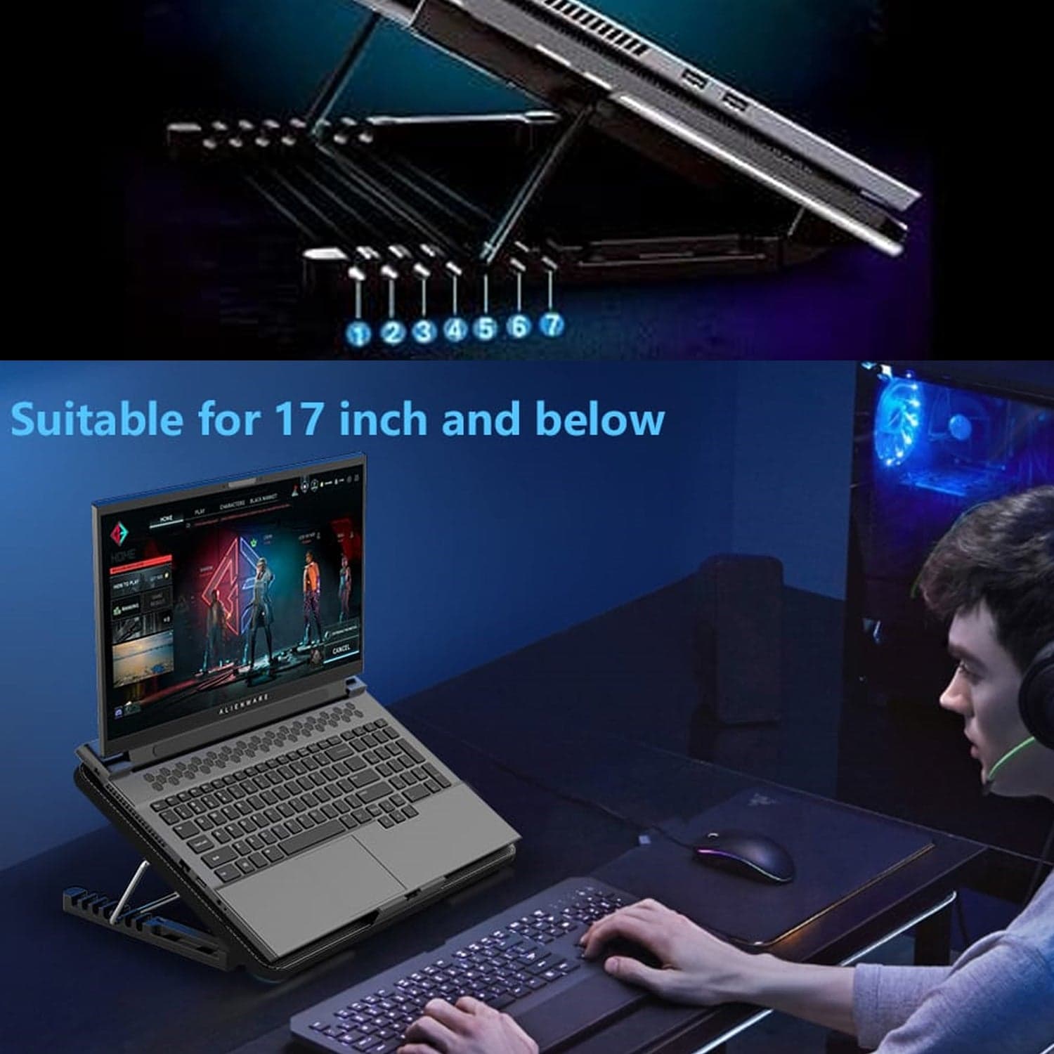 Laptop Cooler Cooling Pad With 2 Quiet Led Fans, Dual Usb Ports, Portable Ultra Slim Usb Powered 7 Heights Adjustable Laptop Stand For Gaming Laptop thumbnail 7