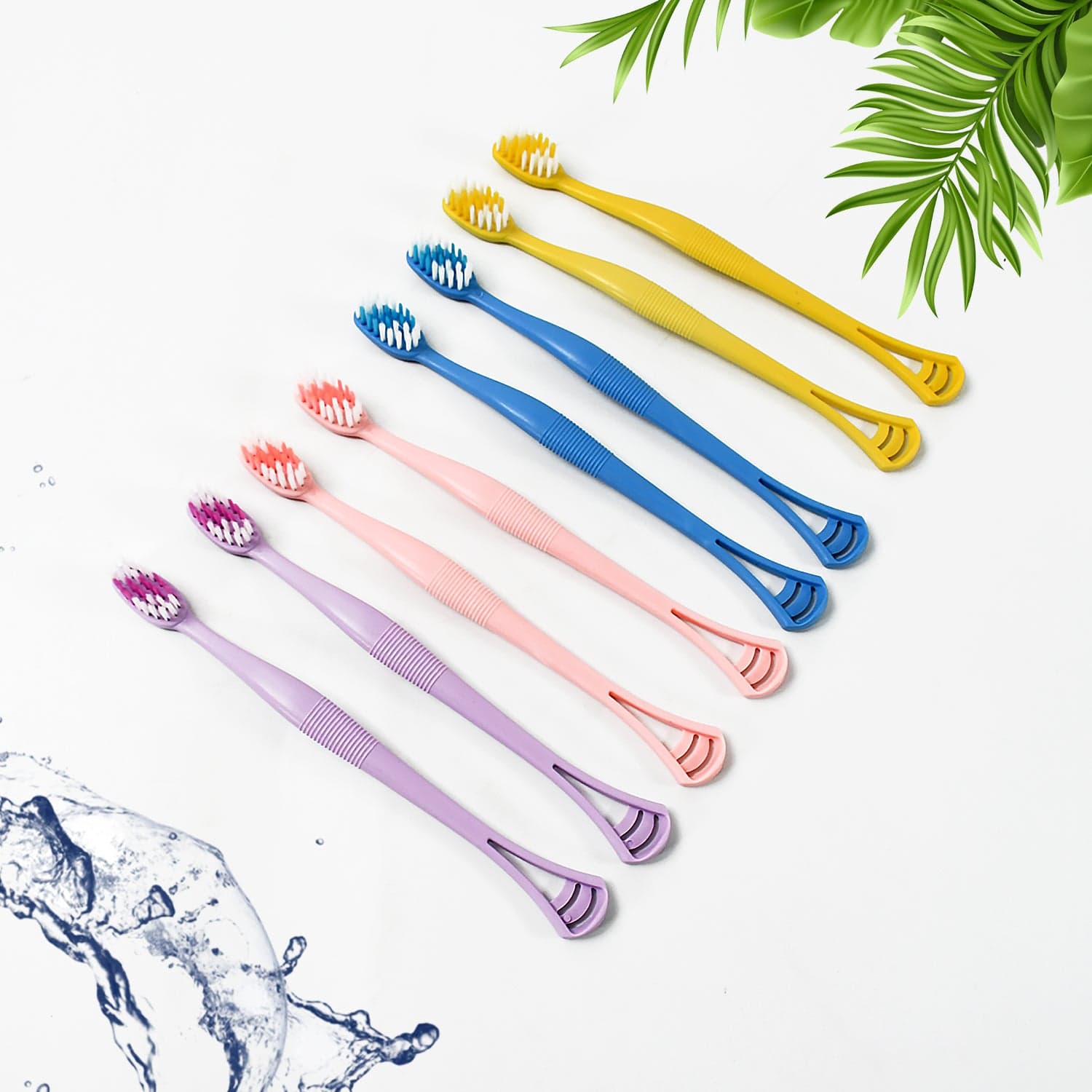 2-in-1 Tooth Brush with Tongue Scraper, Soft Bristle & Long Handle (8Pcs) Soft Toothbrush thumbnail 3