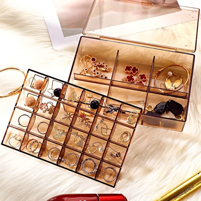 2 Layer Acrylic Jewelry Storage Box Dustproof Earring Box thumbnail 1