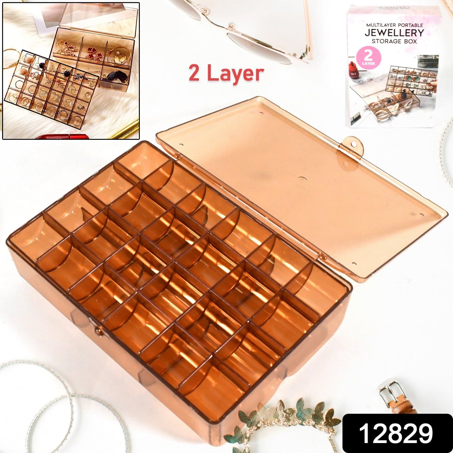 2 Layer Acrylic Jewelry Storage Box Dustproof Earring Box thumbnail 2