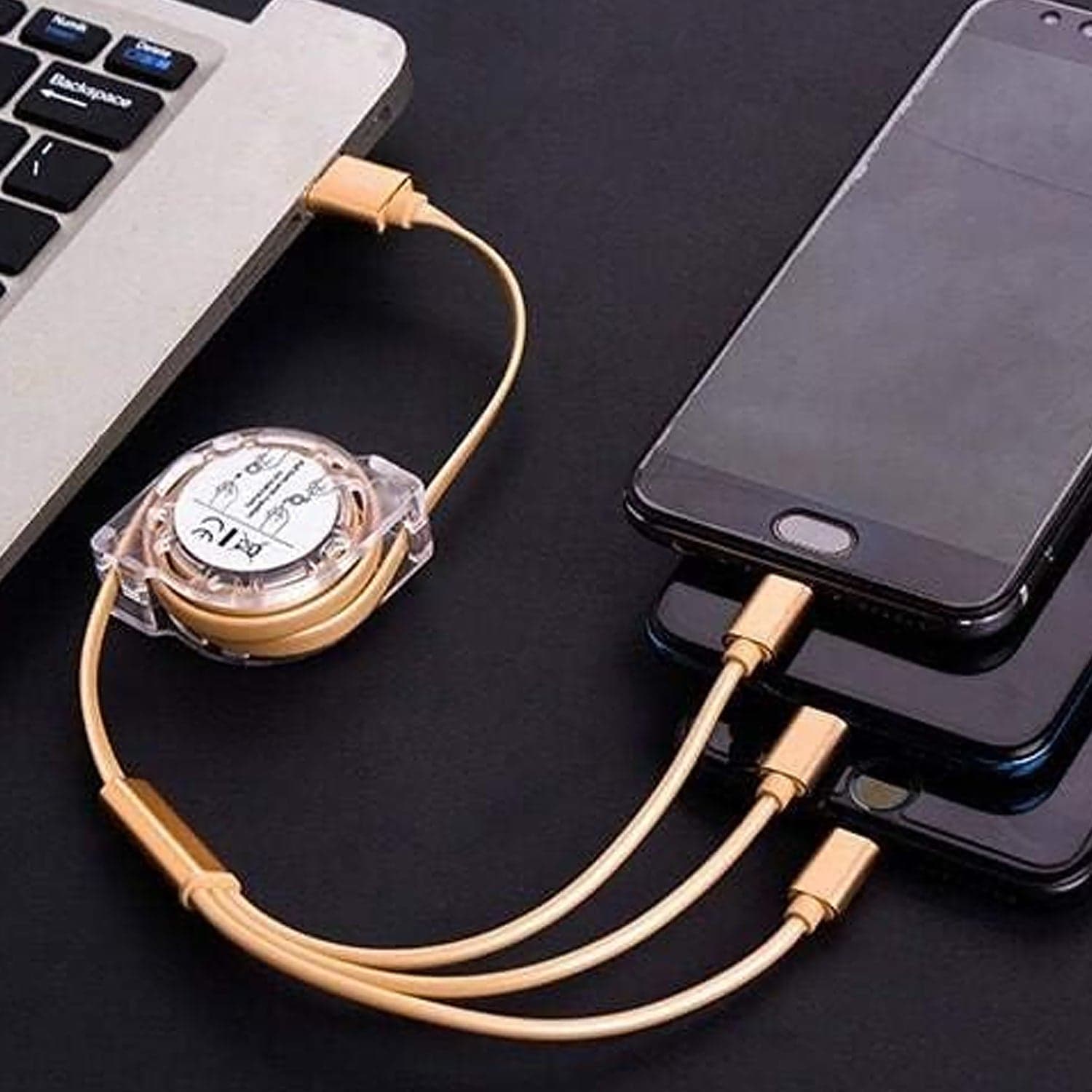 Retractable 3-in-1 Charger Cable for Phones & Android (1 Pc, Multi-USB) thumbnail 1