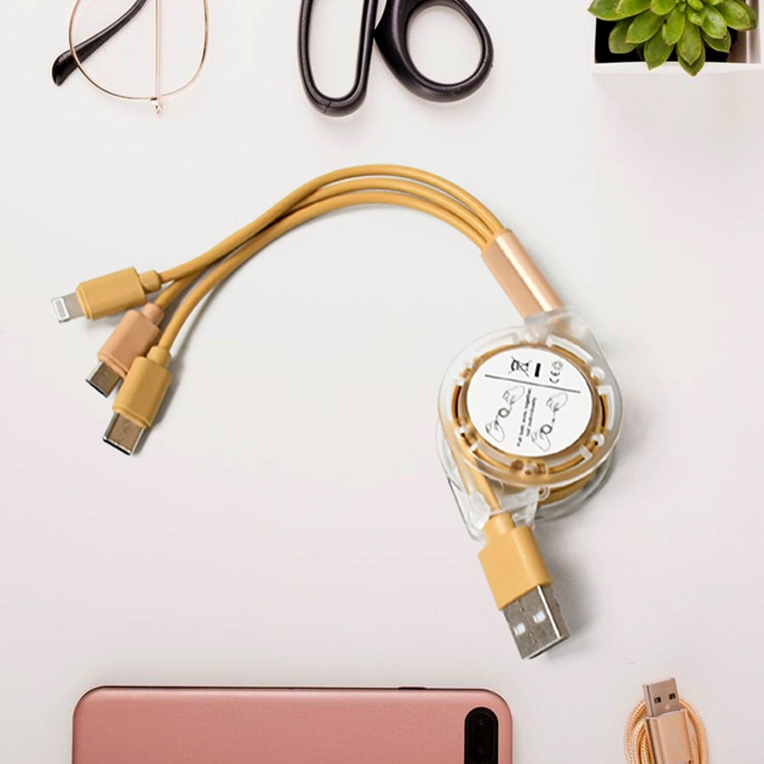 Retractable 3-in-1 Charger Cable for Phones & Android (1 Pc, Multi-USB) thumbnail 3