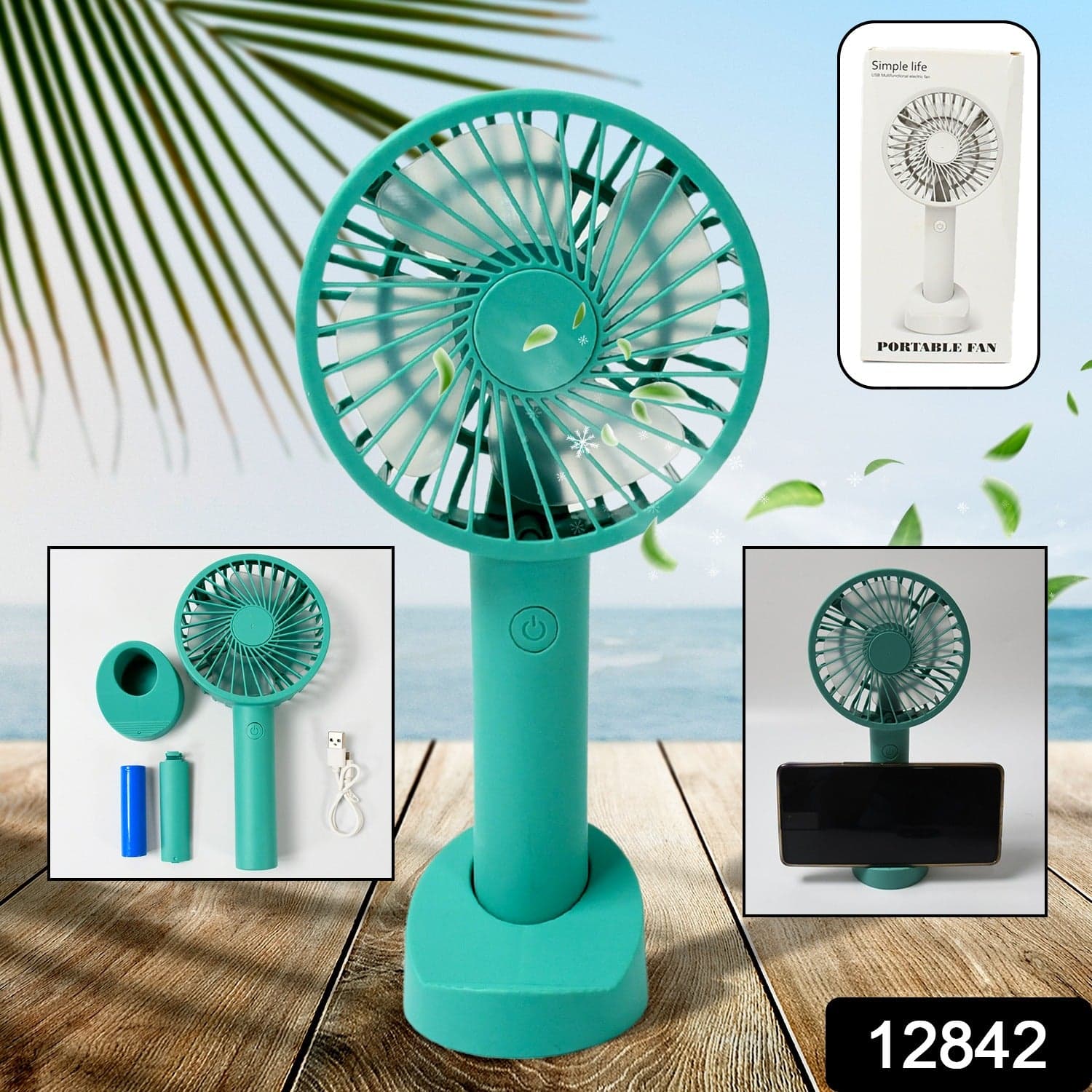 Portable Handheld Fan With 3 Speeds Battery Operated Fan Rechargeable Multi Colors As Base Phone Holder Fan (Battery Included) thumbnail 2