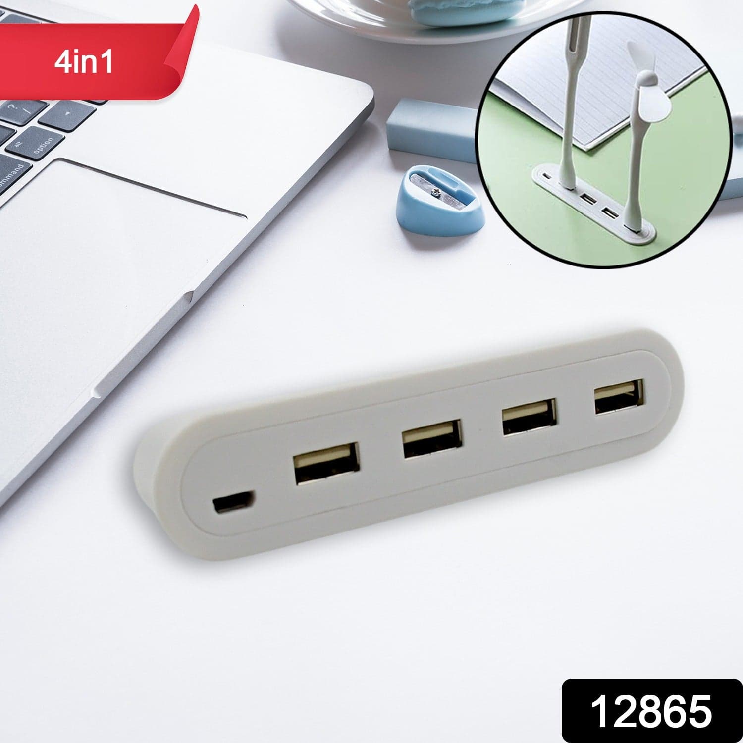 4In1 Hub Is Usb For Pen Drive, Mouse, Keyboards, Camera, Mobile, Tablet, Pc, Laptop, Tv, Study Table, Charging Extension Hub Portable (1 Pc) thumbnail 2