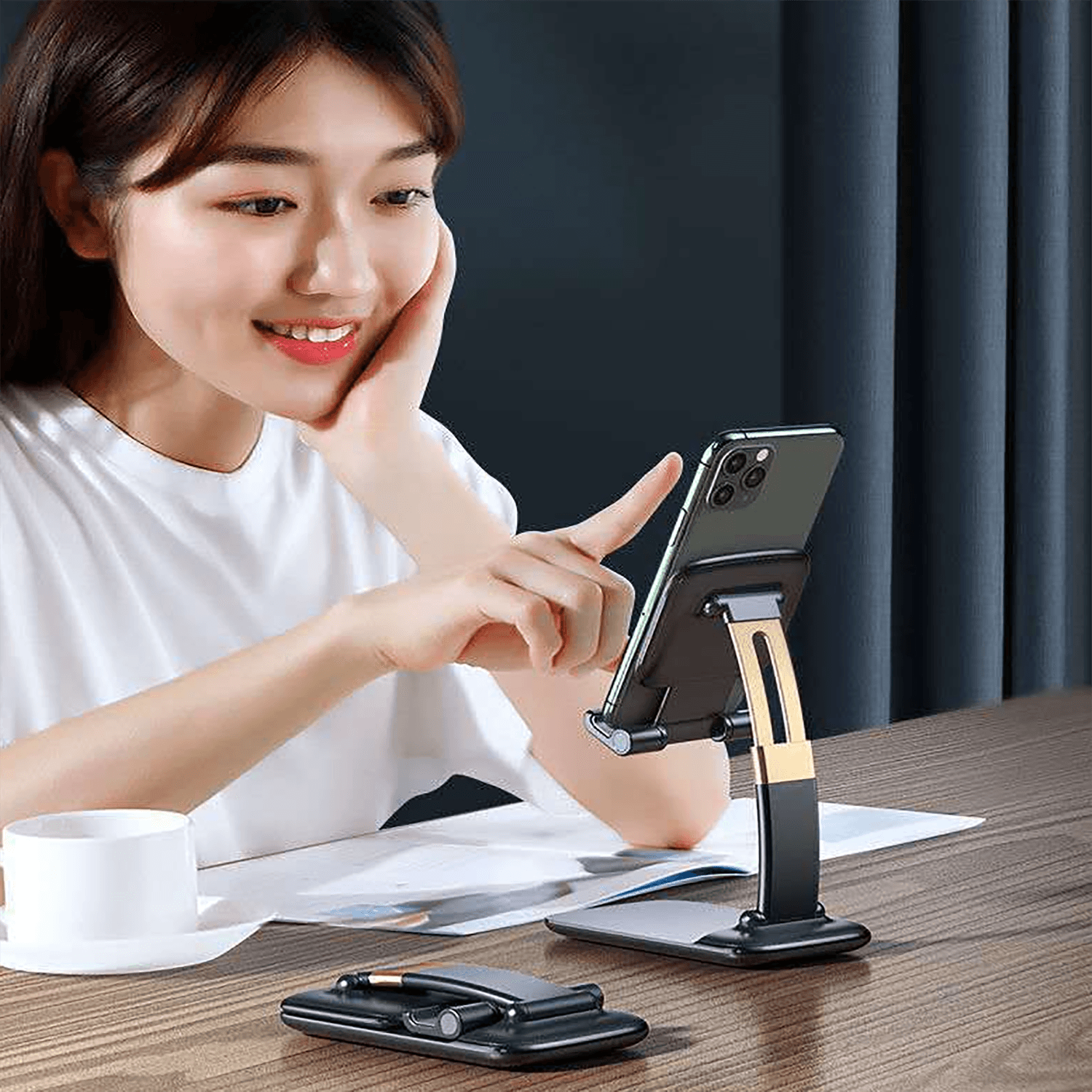 Phone Holder for Table, Foldable Universal Mobile Stand for Desk thumbnail 4