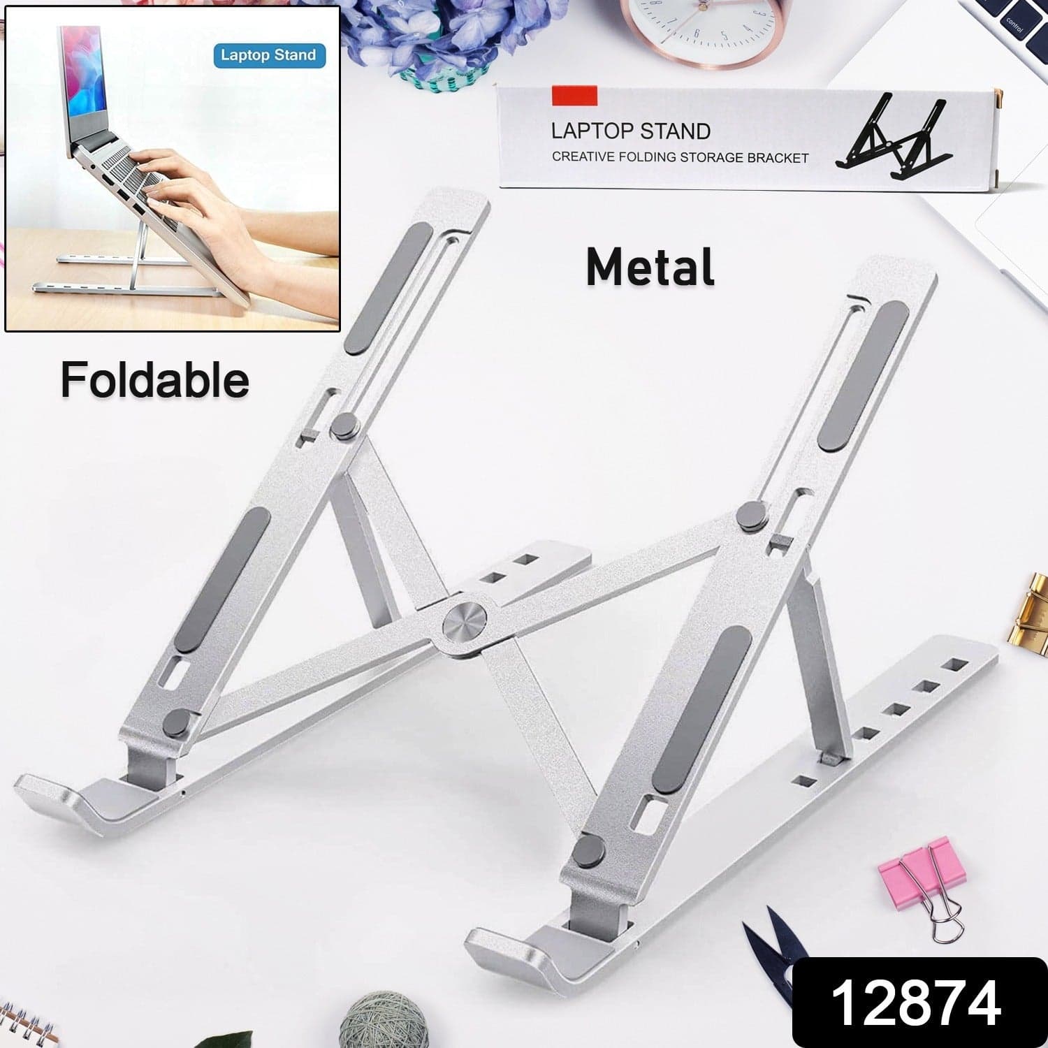 Metal Portable Laptop Stand of 6-Angle Adjustable Riser for Laptops, Phones & Tablets thumbnail 2