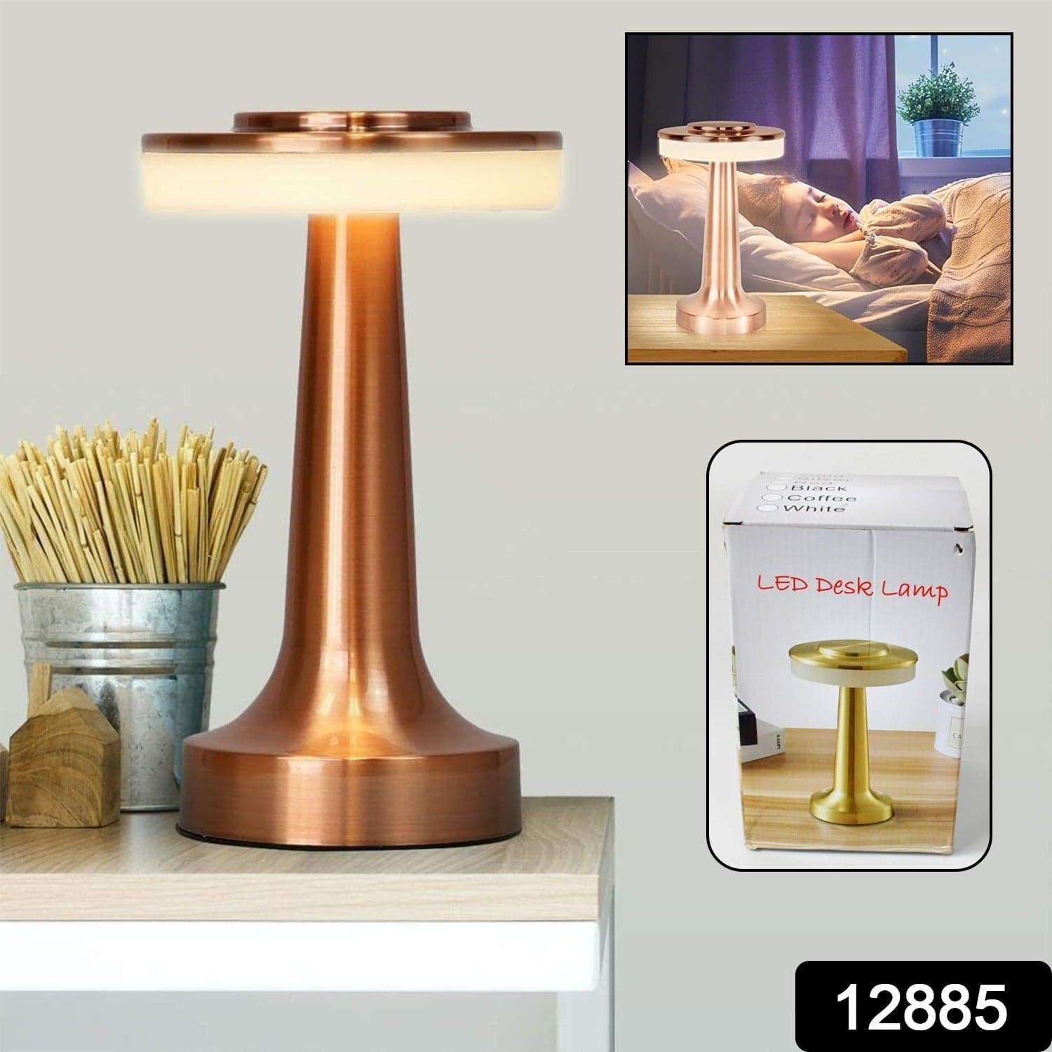 Touch Led Metal Desk Lamp Of Usb Rechargeable, 3 Colors/Brightness Levels, Dimmable Eye Protection (1 Pc) thumbnail 2