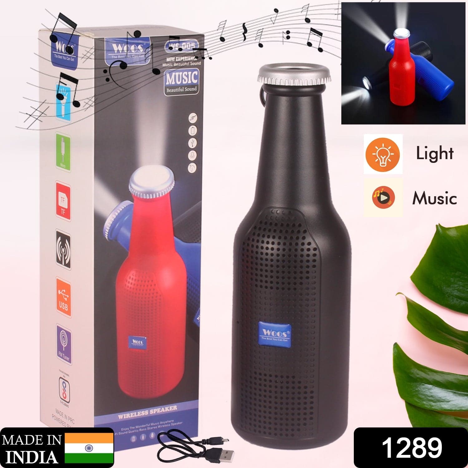 Bottle-Shaped Wireless Bluetooth Speaker with FM, USB & AUX Support thumbnail 2