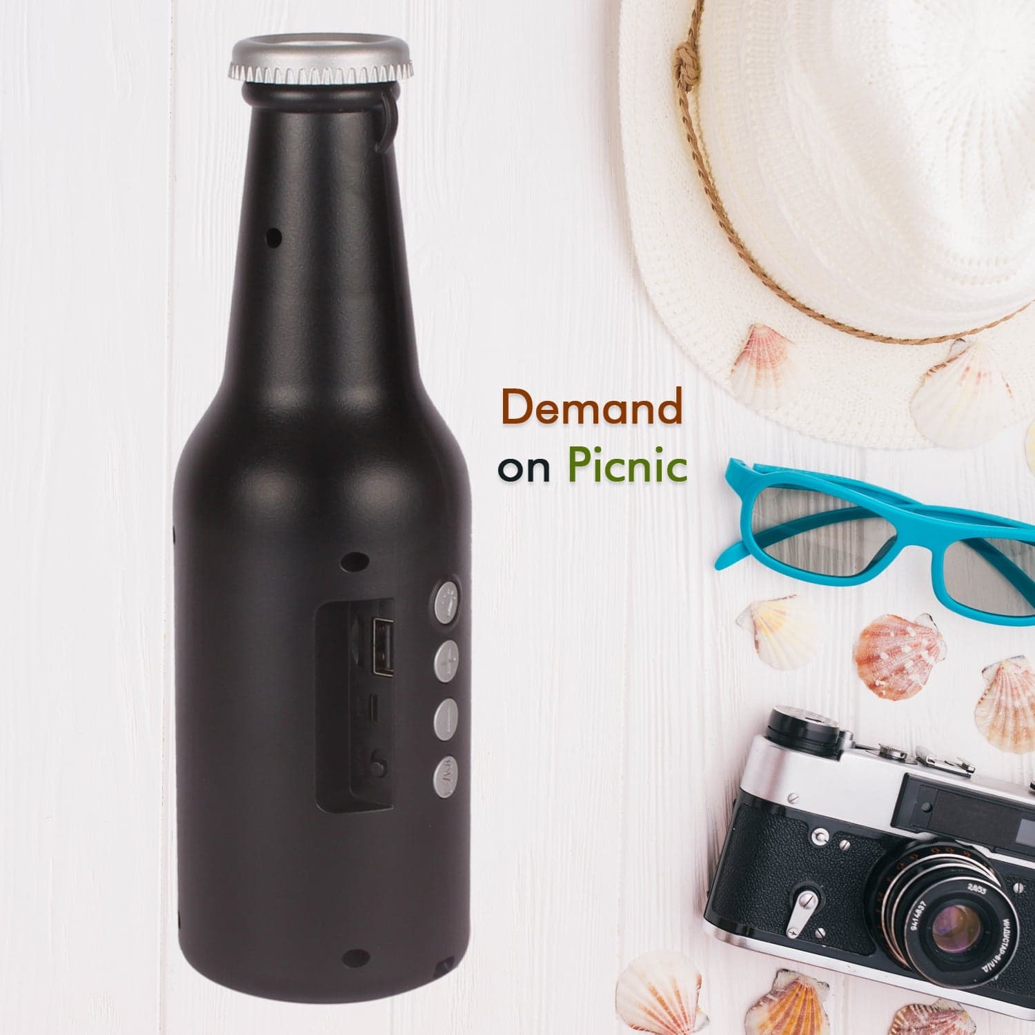 Bottle-Shaped Wireless Bluetooth Speaker with FM, USB & AUX Support thumbnail 6