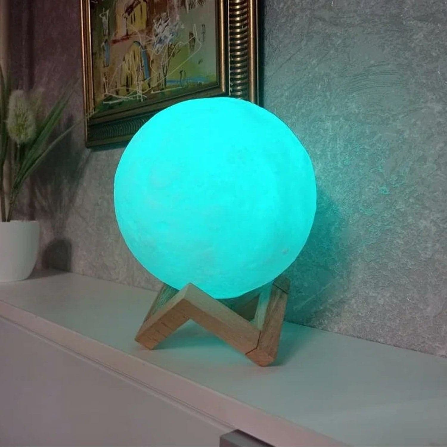 Moon Night Lamp Blue Color with Plastic Stand (15 x12 Cm / 1 Pc) thumbnail 4