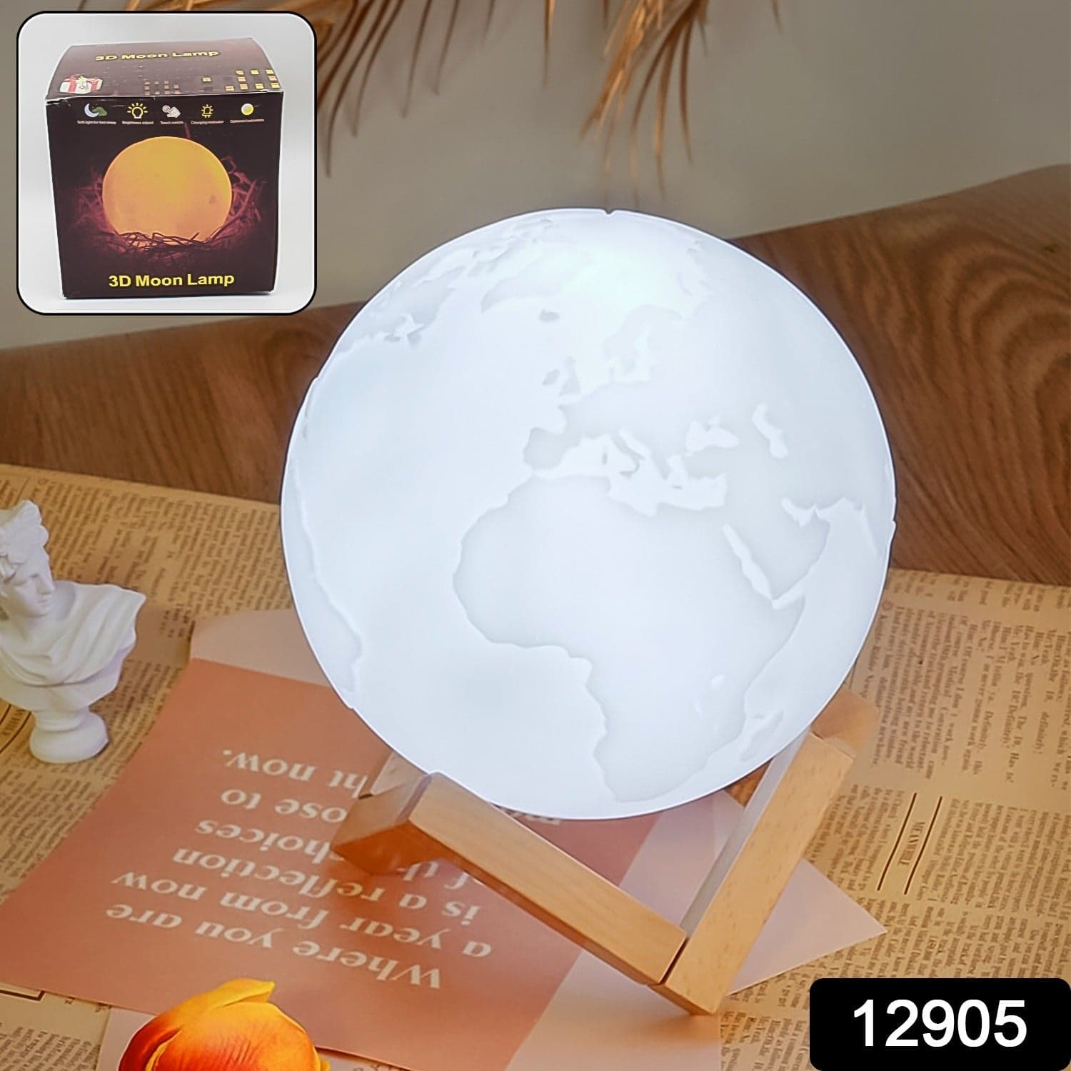 3D Moon Night Lamp with Stand (Color Box / White & Yellow Light / 1 Pc) thumbnail 2