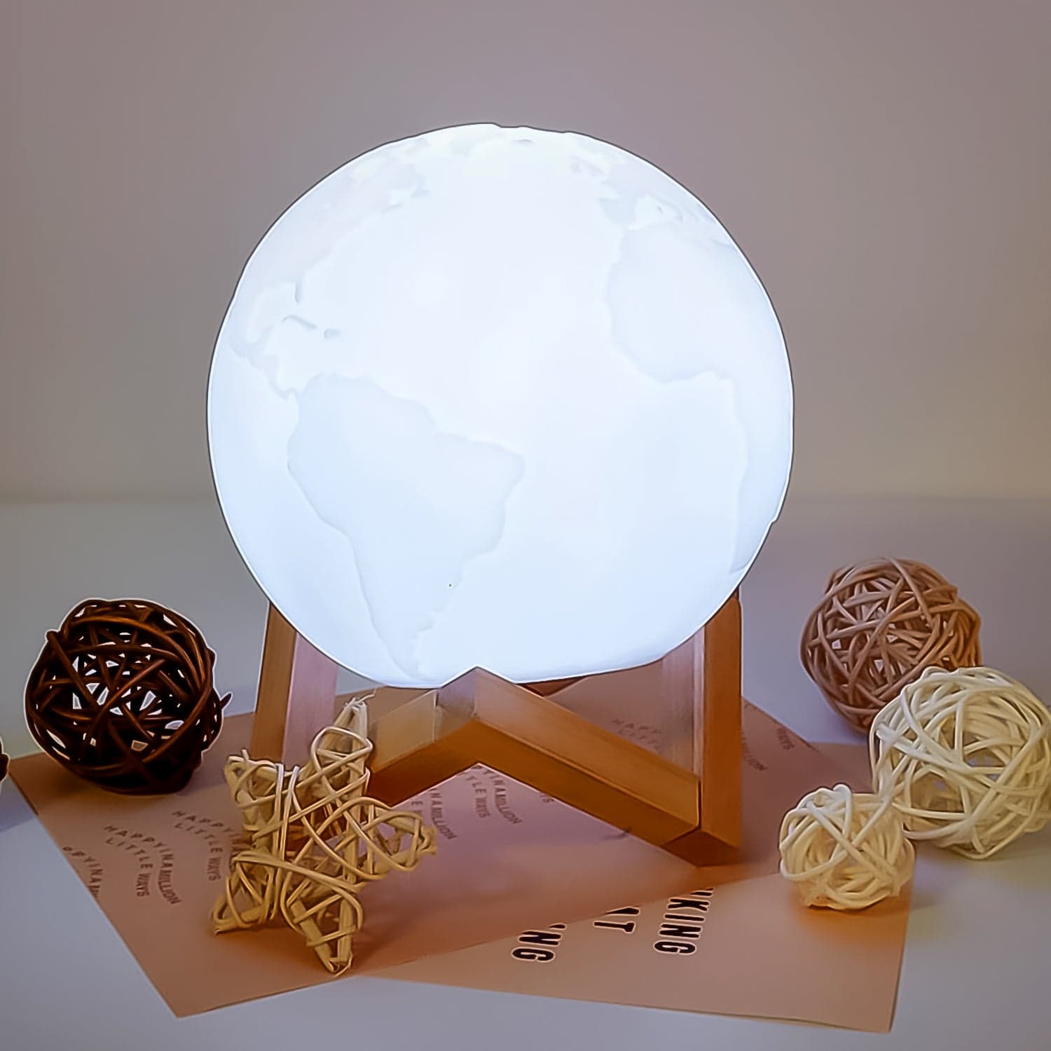 3D Moon Night Lamp with Stand (Color Box / White & Yellow Light / 1 Pc) thumbnail 5