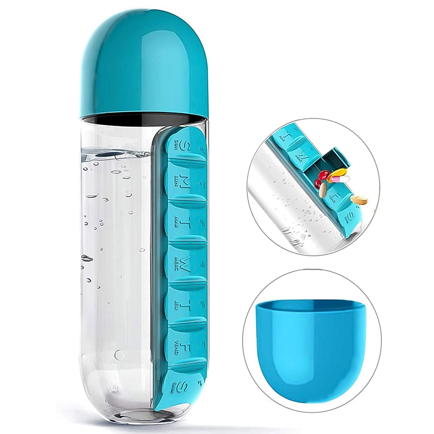 Multi-Use Pill & Water Bottle for Travel (600 Ml, Mix Color) thumbnail 3
