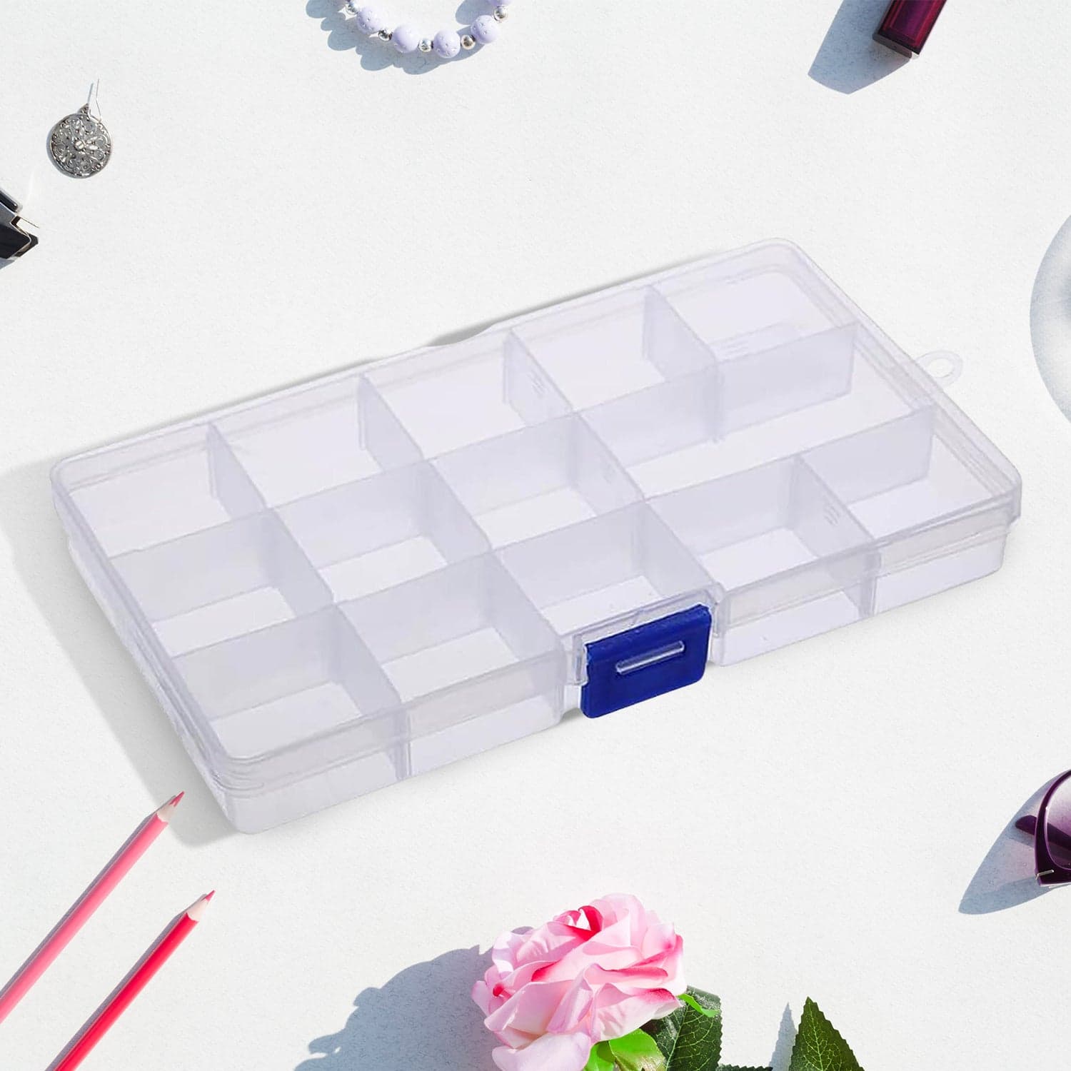 15-Grid Clear Plastic Jewelry Organizer Box with Dividers (1 Pc) thumbnail 3