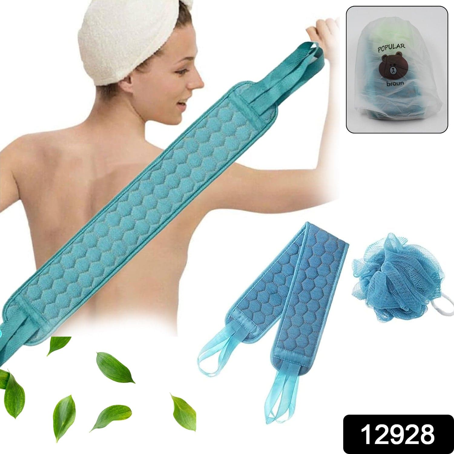 Bath Shower Scrubber Set of Dual-Sided Loofah Sponge & Bath Brush for Deep Clean (2 Pcs) thumbnail 2