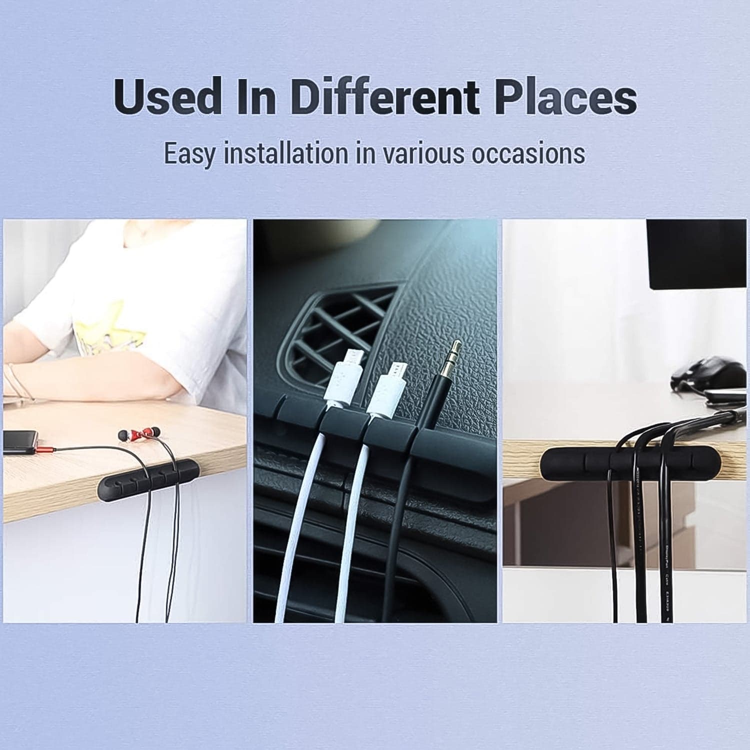 5 Slot Cable Clips - Silicone Adhesive Cord Management Organizer (1 Pc / 5 Slot) thumbnail 3