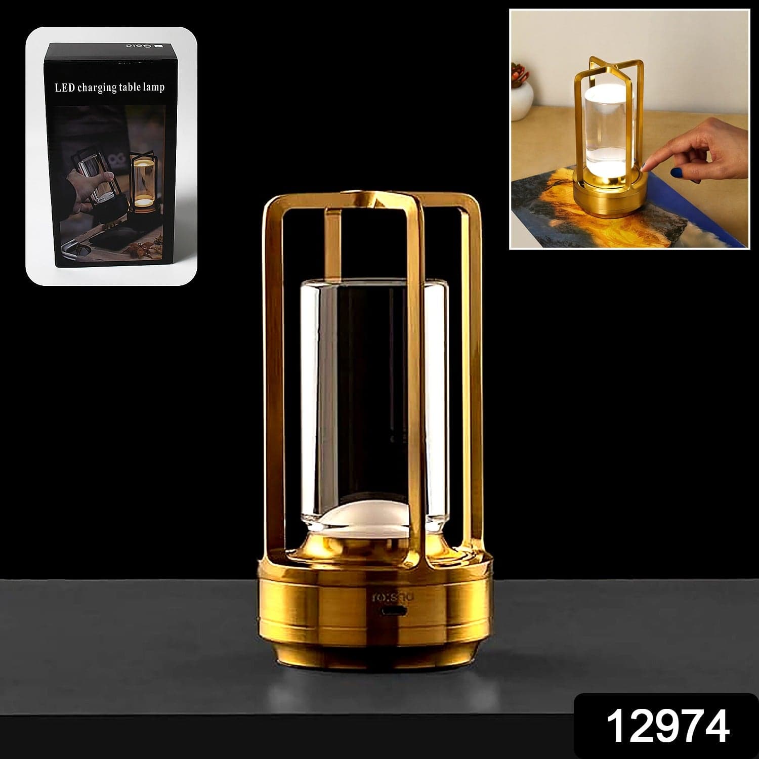 Crystal Lantern Lamp, Crystal Lantern Table Lamp, 3 Colors Rechargeable Cordless Led Lights For Restaurant / Bedroom Lights (1 Pc) thumbnail 2