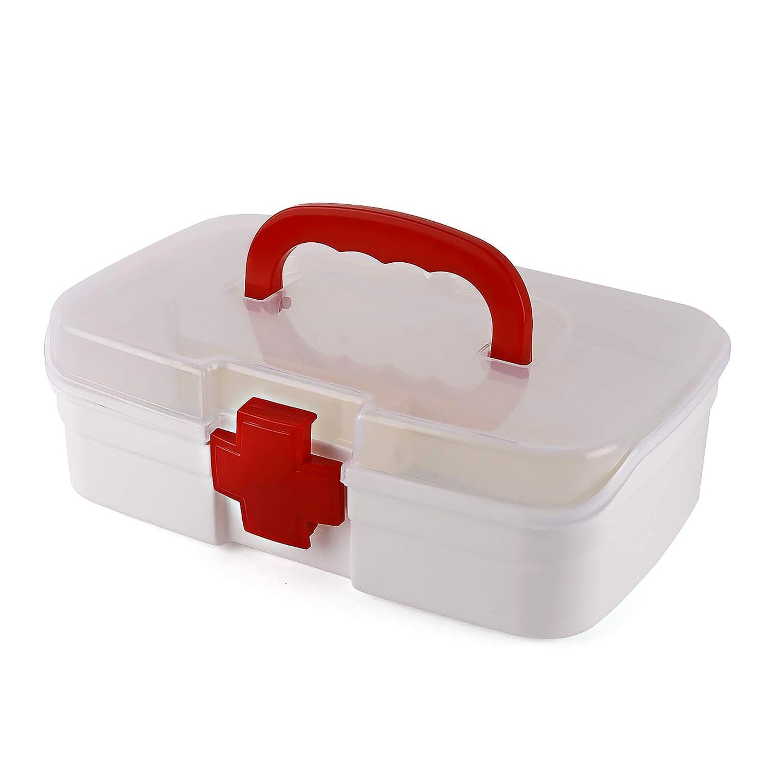 3-Compartment First Aid Box - Portable Medicine Storage with Detachable Tray & Transparent Lid thumbnail 4