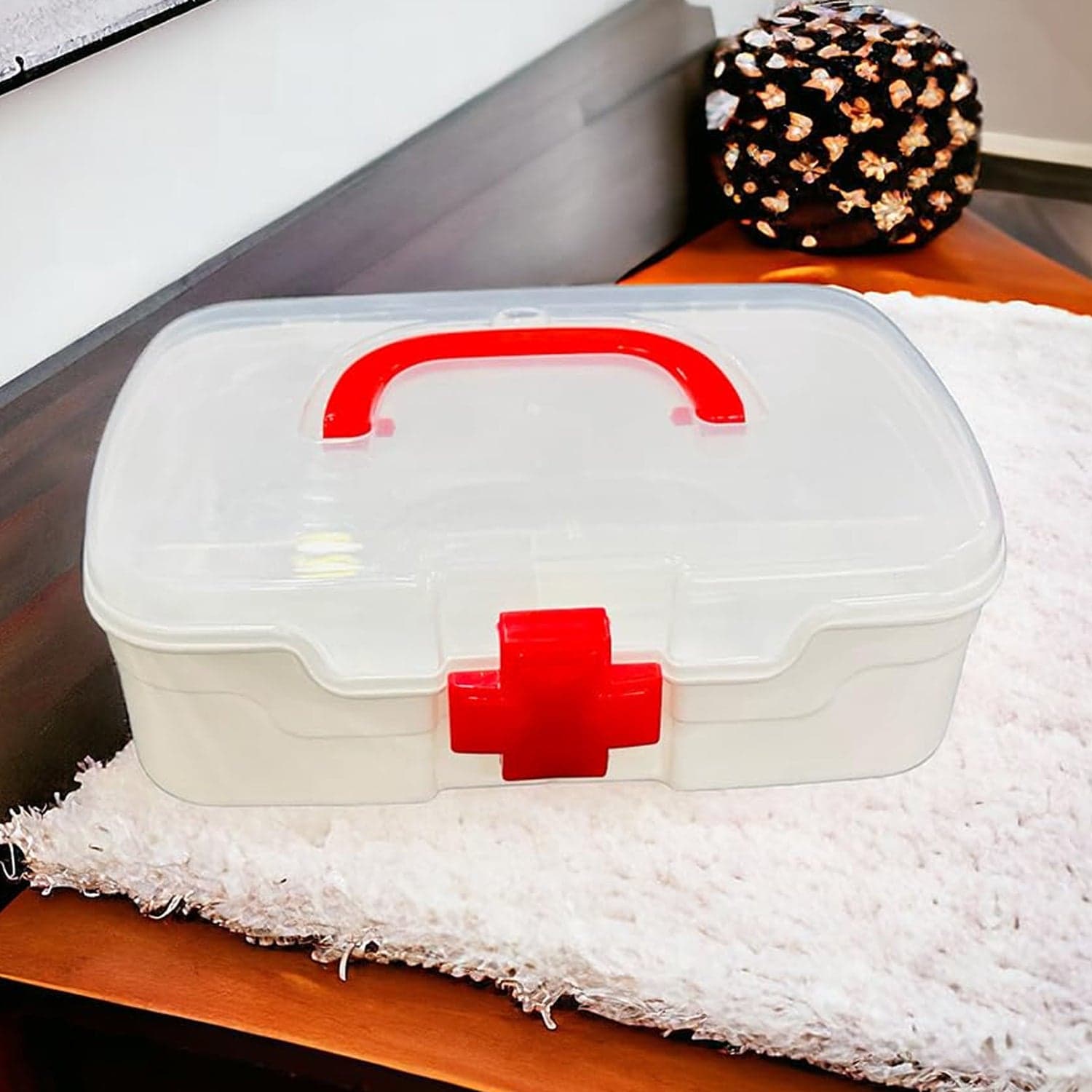 3-Compartment First Aid Box - Portable Medicine Storage with Detachable Tray & Transparent Lid thumbnail 7
