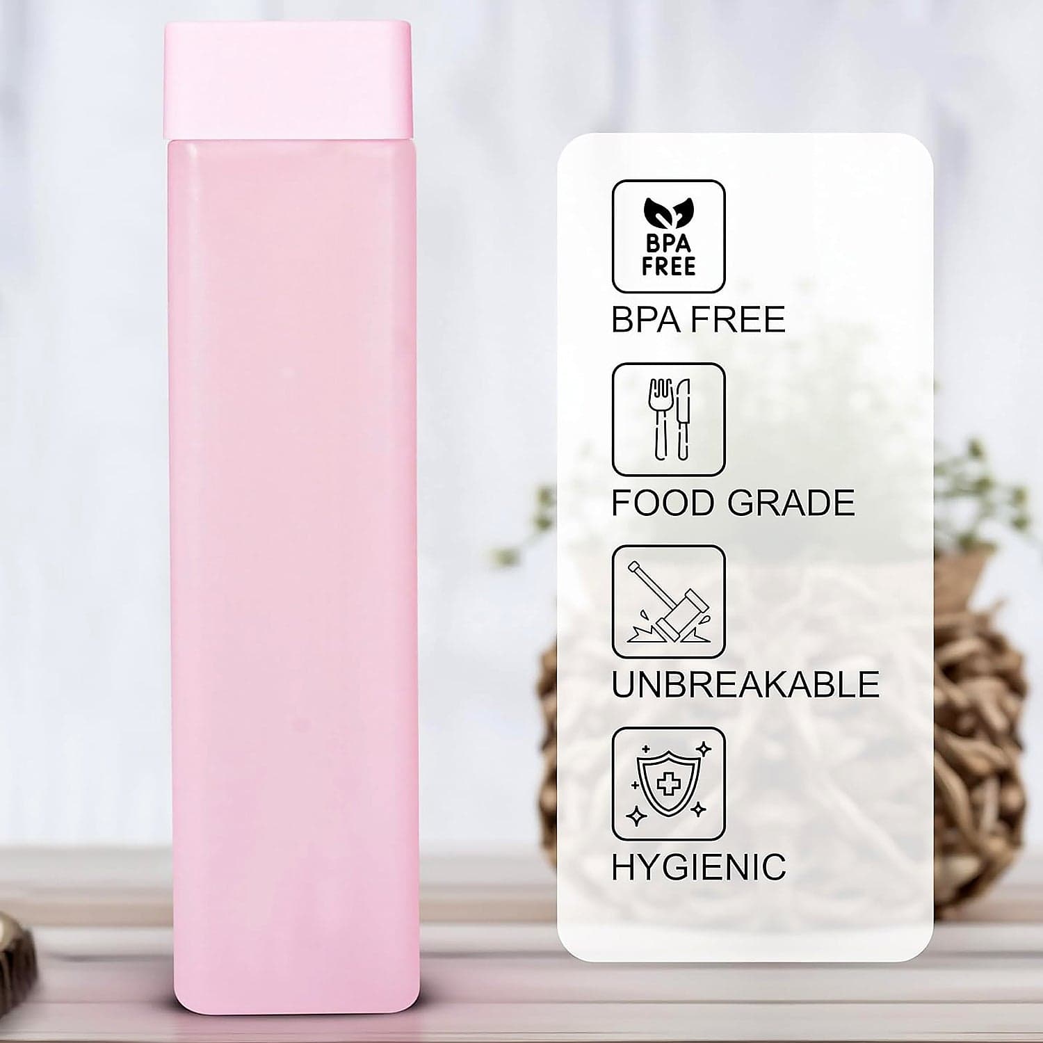 Square Plastic Water Bottle - 1000Ml Leakproof Bpa-Free Container For Office thumbnail 6