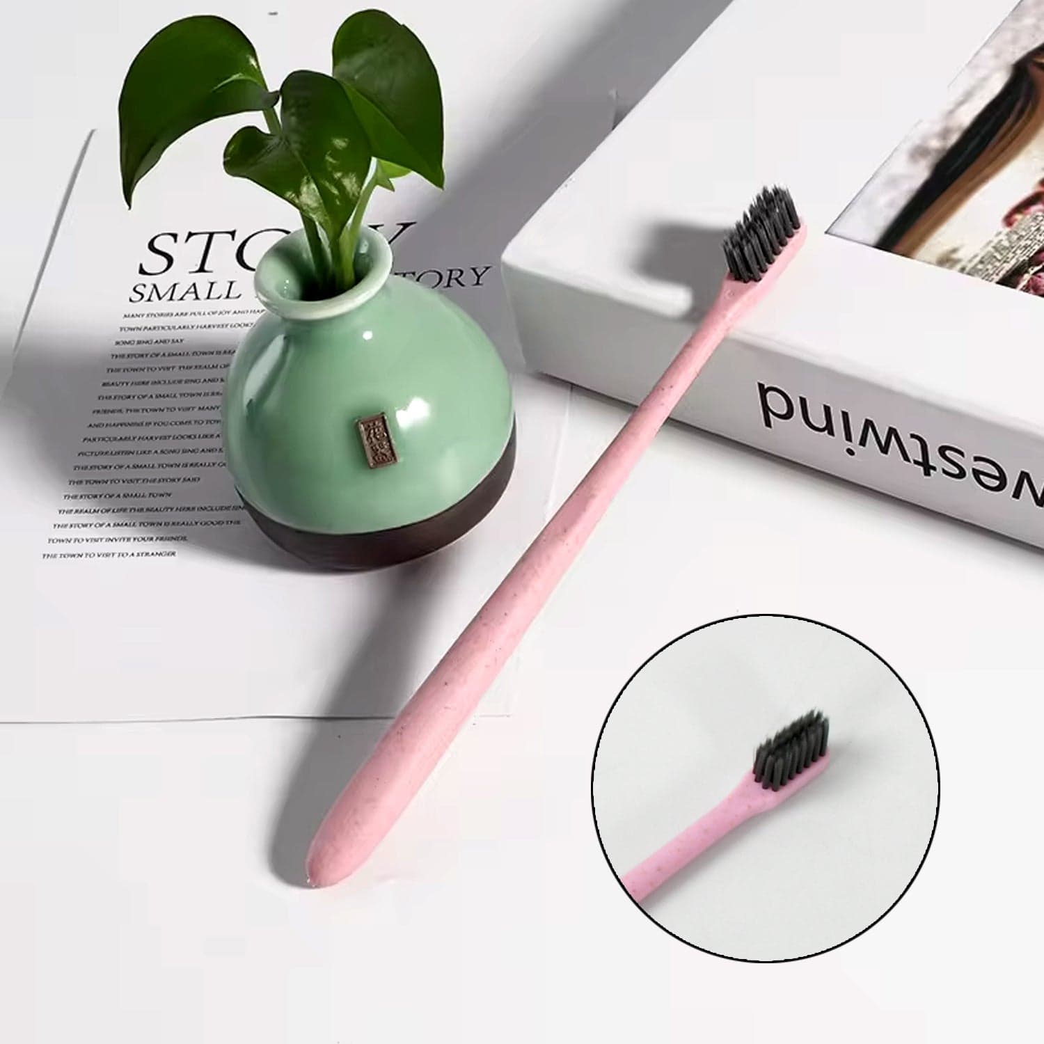 Soft Toothbrush With Toothbrush Cover Cleaner Scraper For Men And Women thumbnail 1
