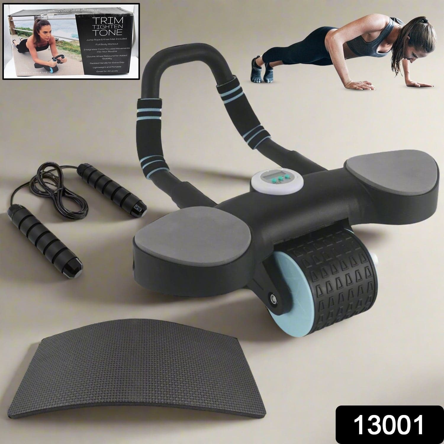 Abdominal Wheel Roller Widened Elbow Support Roller with Timer & Skipping Rope (1 Set) thumbnail 2