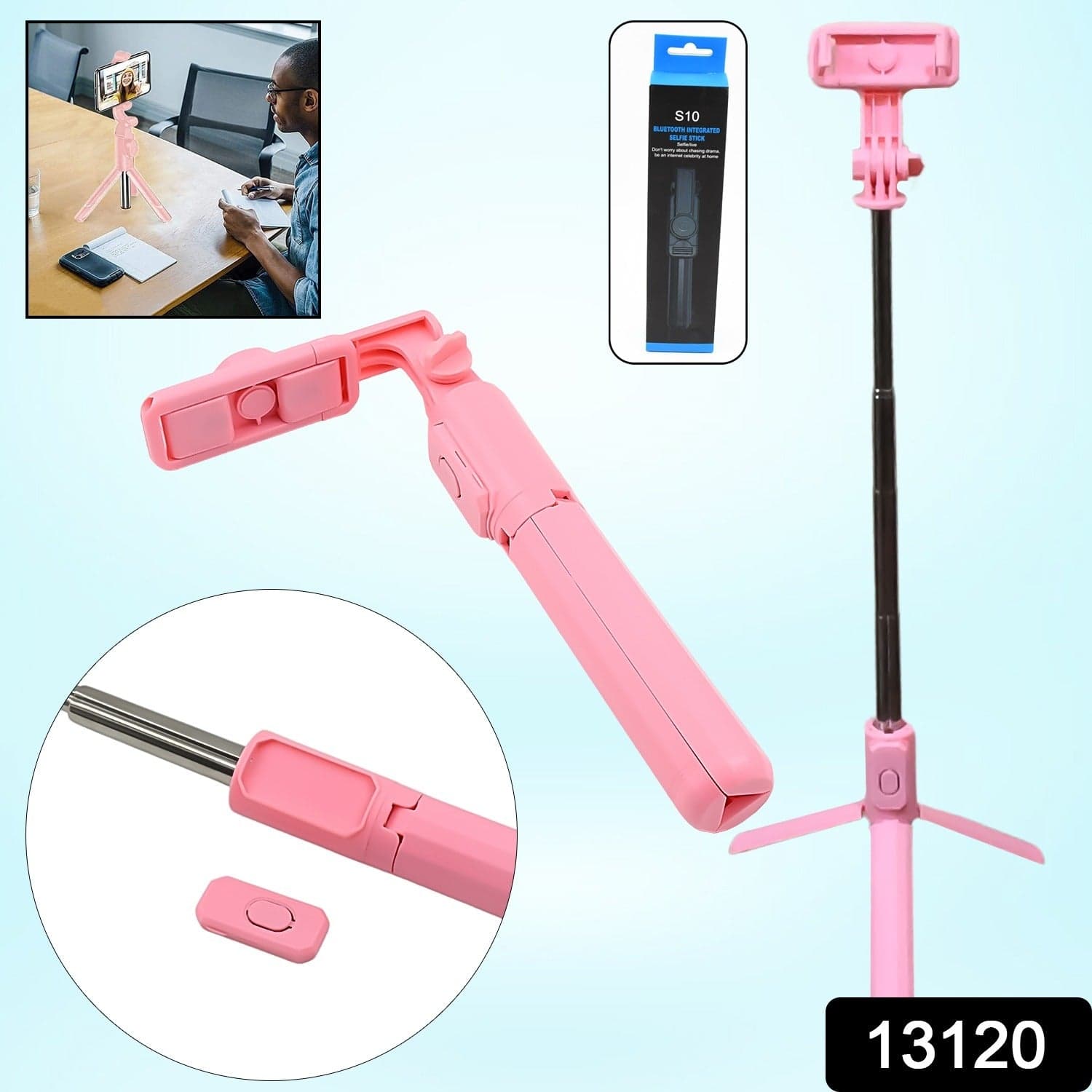 Portable Foldable Selfie Stick With Remote Control, 3-Axis Tripod Hand Stabilizer For Smartphones, Tiktok Vlog Youtuber Video Recording (1 Pc) thumbnail 2