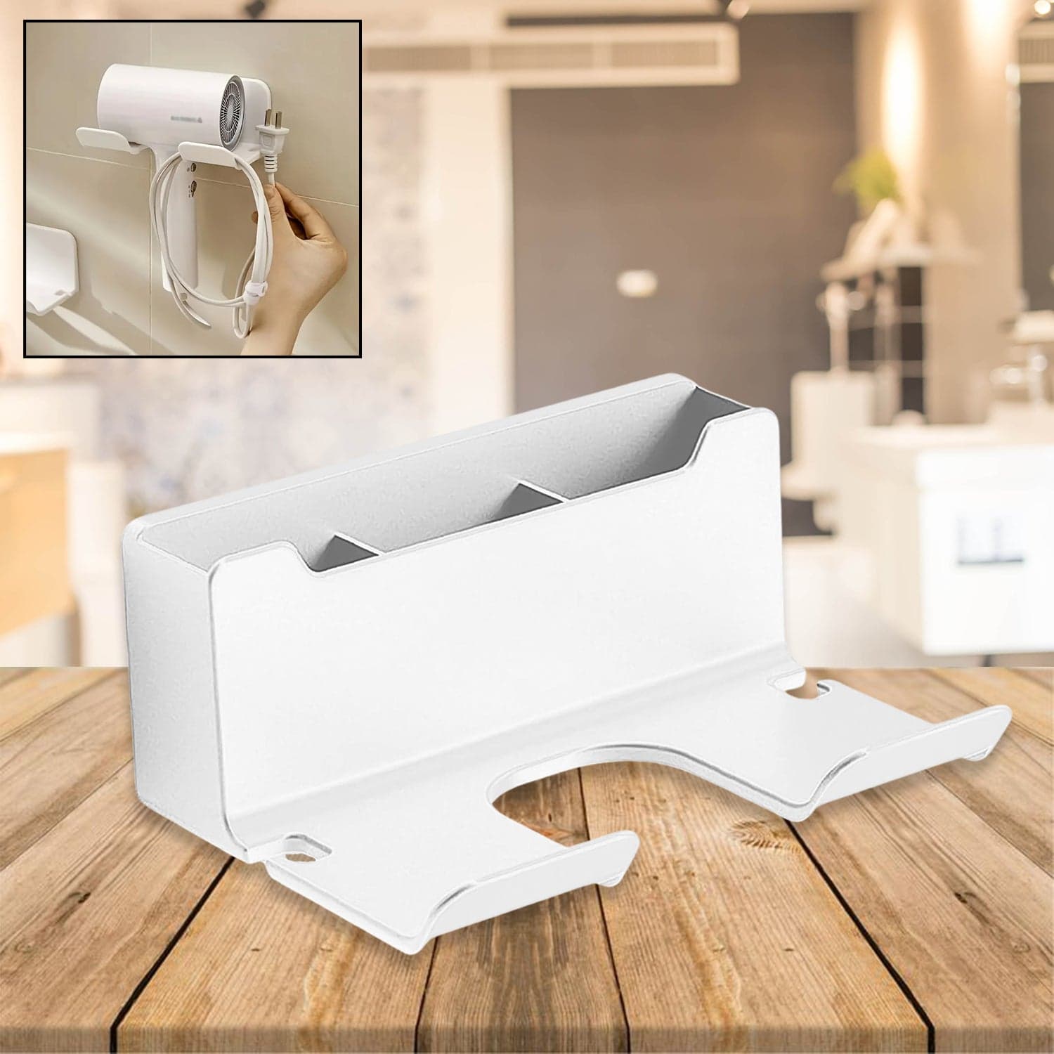 3 Compartment Wall Mount Hair Blower, Hair Dryers Holder (1 Pc) thumbnail 1