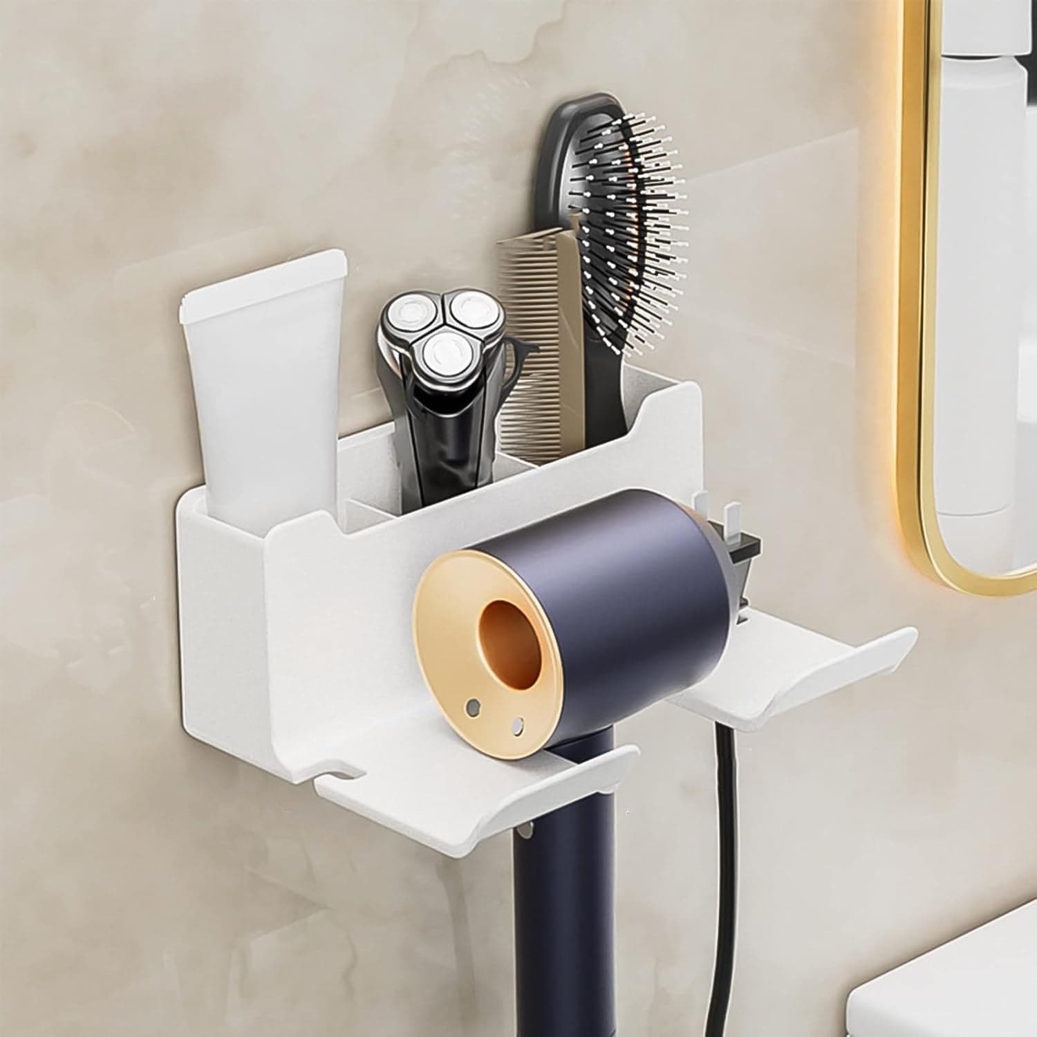 3 Compartment Wall Mount Hair Blower, Hair Dryers Holder (1 Pc) thumbnail 3