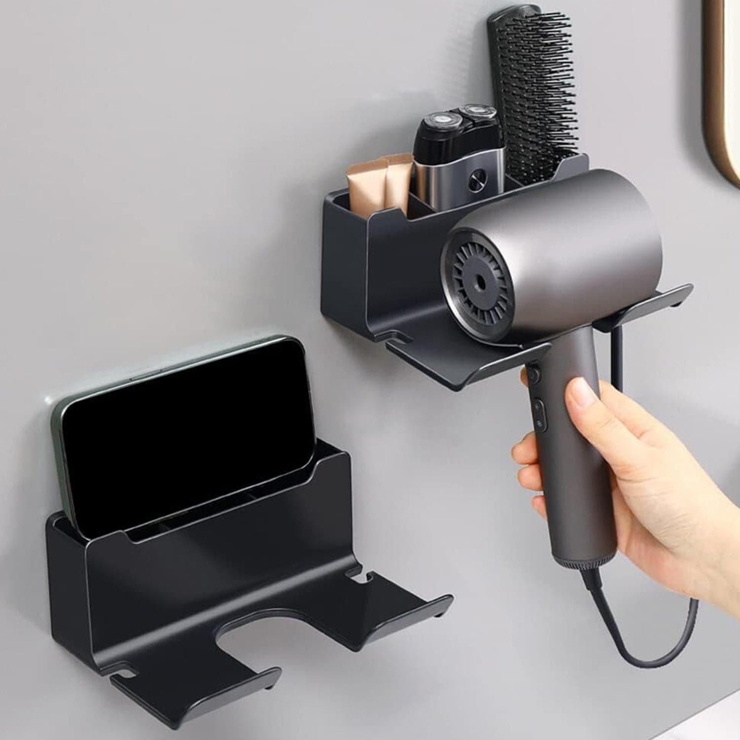 3 Compartment Wall Mount Hair Blower, Hair Dryers Holder (1 Pc) thumbnail 4