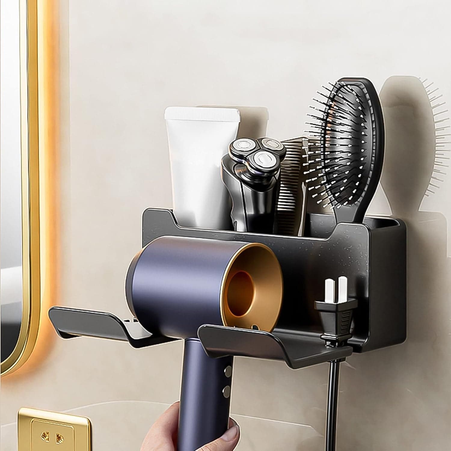 3 Compartment Wall Mount Hair Blower, Hair Dryers Holder (1 Pc) thumbnail 6