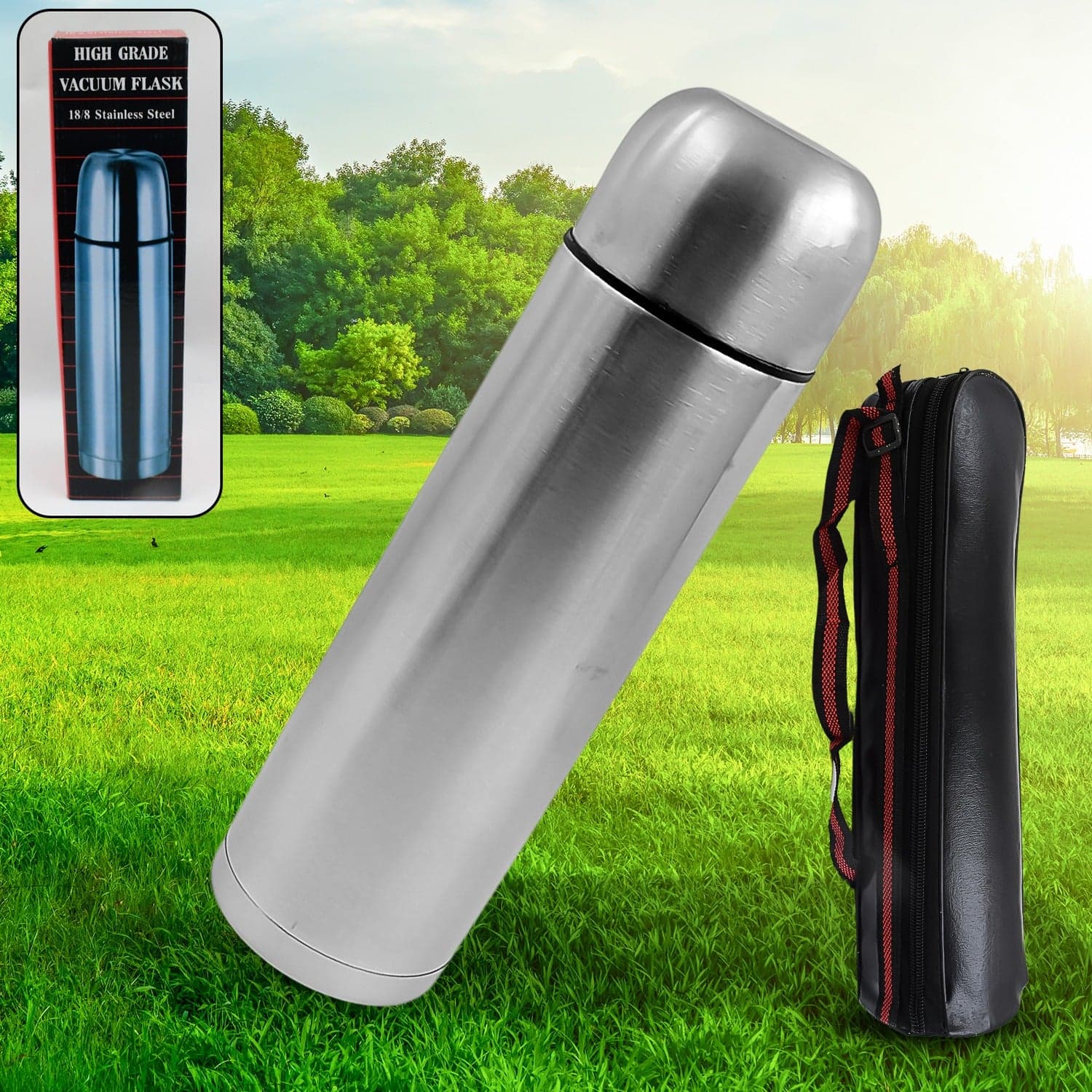 Vacuum Flask With Cover 18/8 Stainless Steel | Hot And Cold Water Bottle With Push-Down Lid thumbnail 1