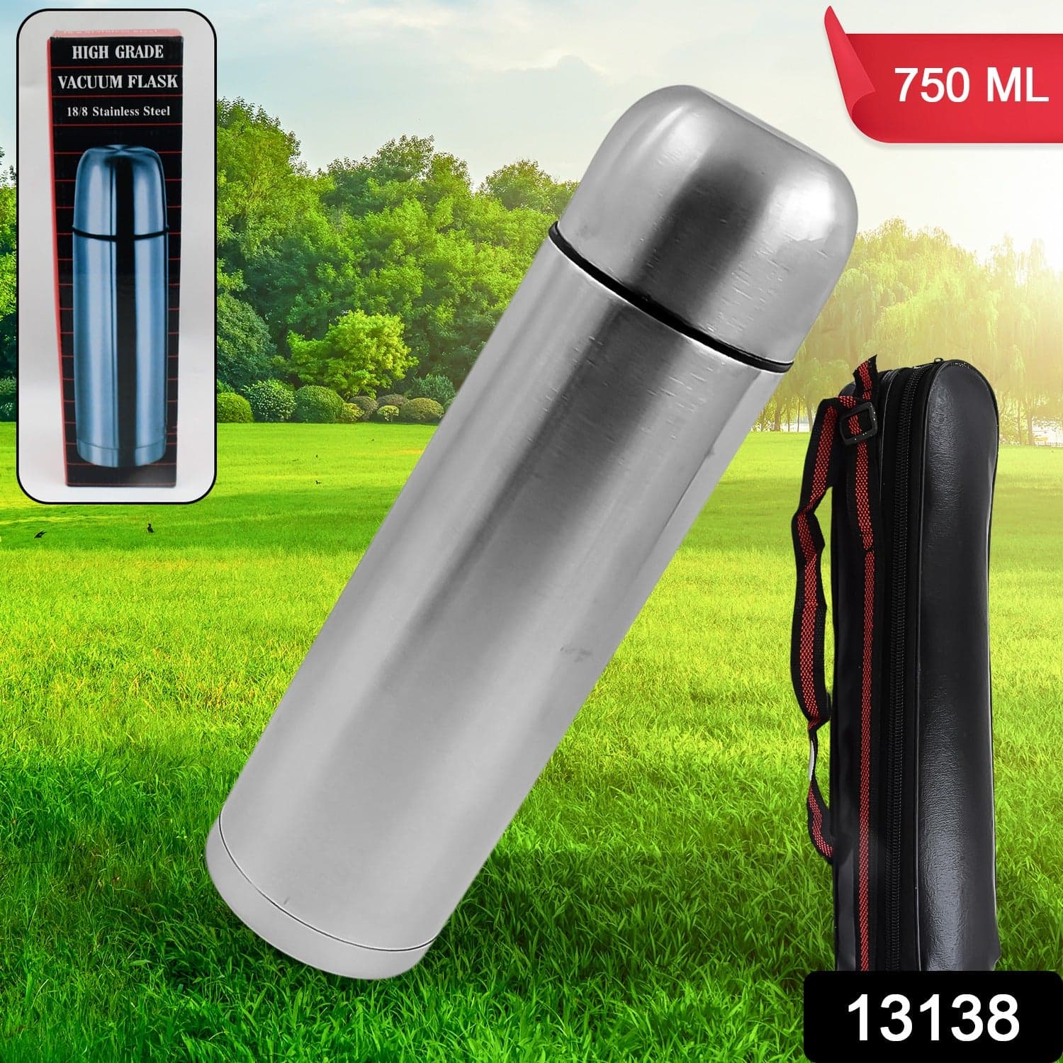 Vacuum Flask With Cover 18/8 Stainless Steel | Hot And Cold Water Bottle With Push-Down Lid thumbnail 2