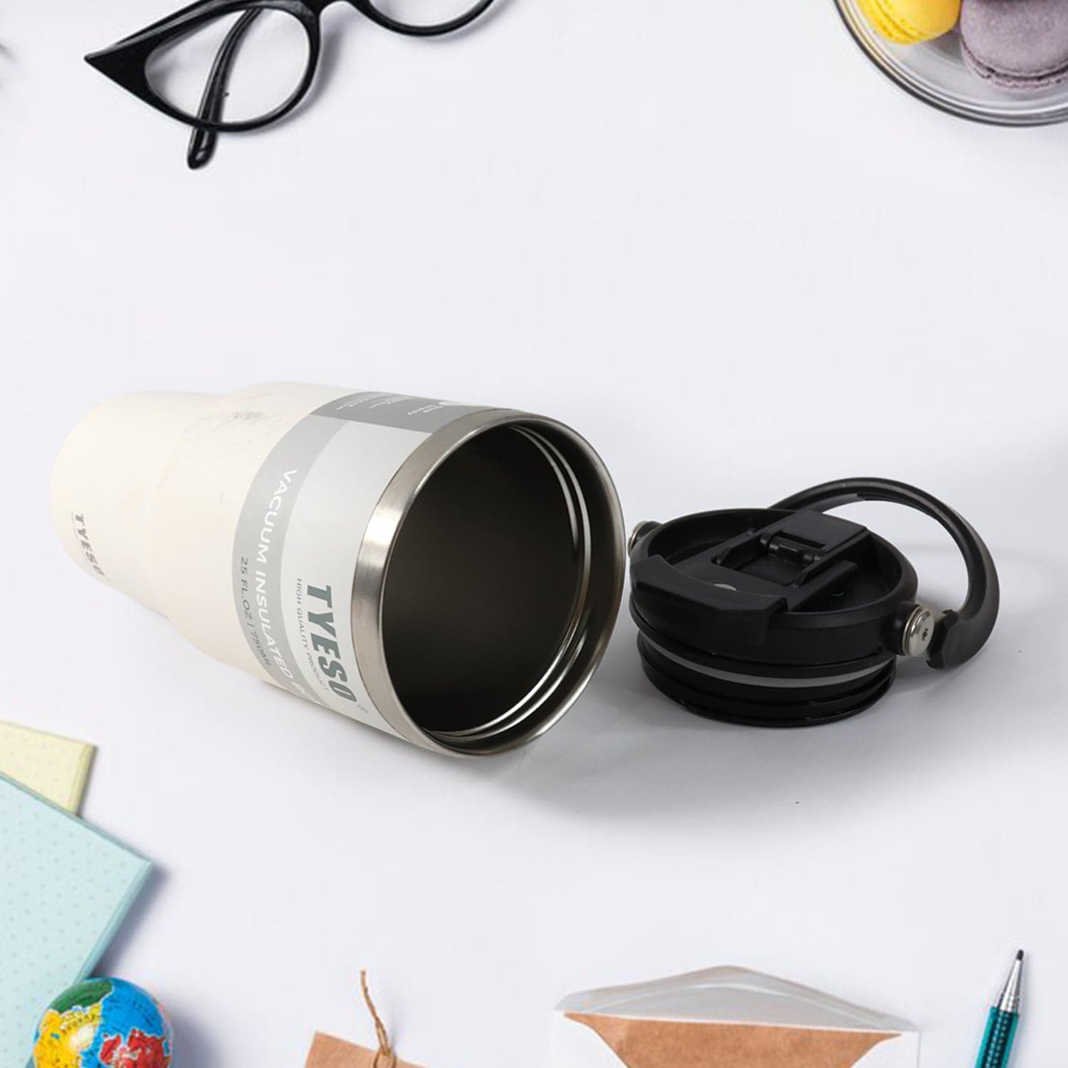 High Quality Stainless Steel Vacuum Glass Insulated Glass Coffee Cups Double Walled Travel Mug thumbnail 4