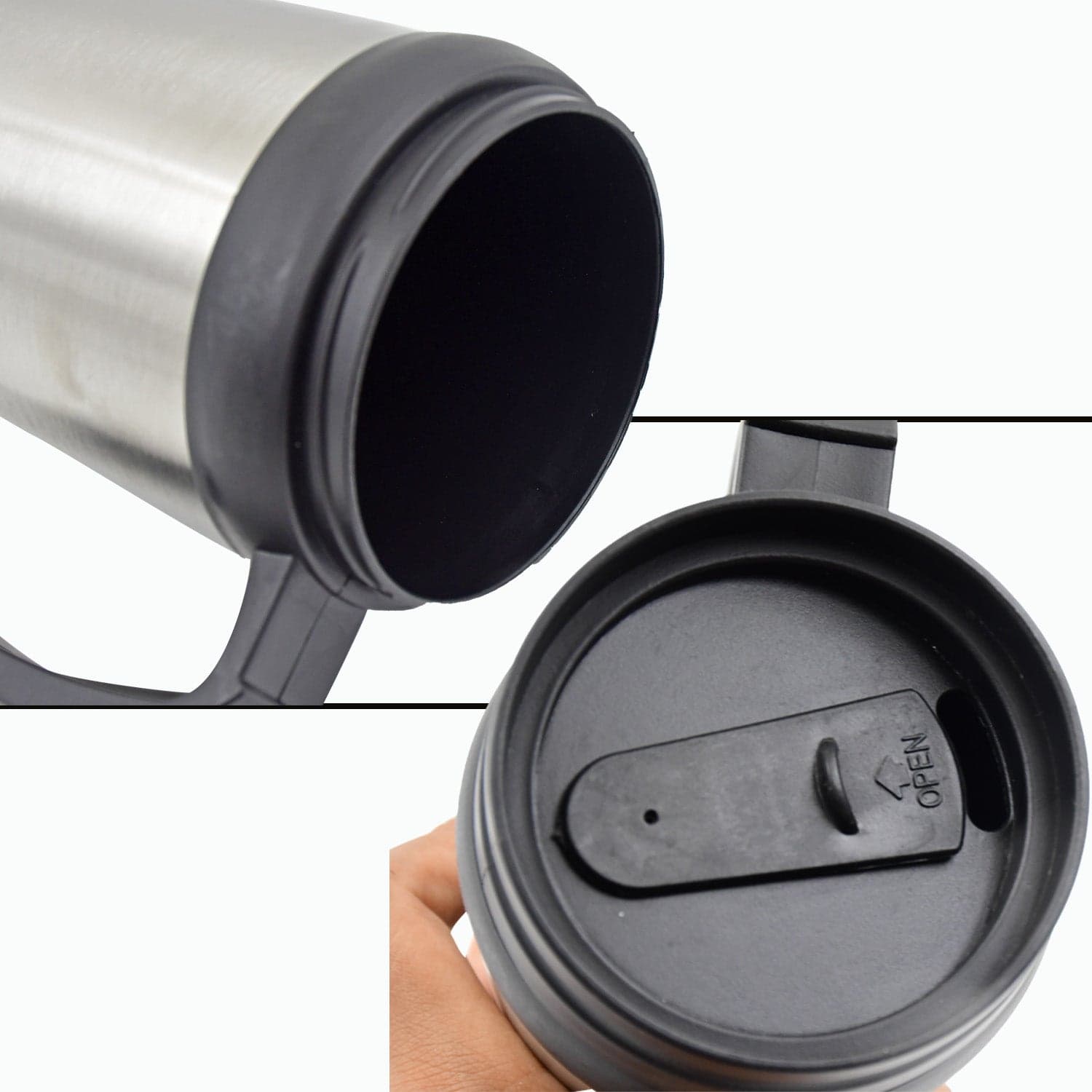 Stainless Steel Vacuum Glass Insulated Glass Coffee Cups (With Lid & Handle / 1 pc) thumbnail 10