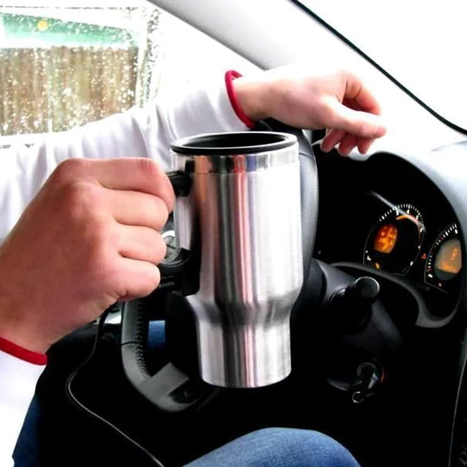 Stainless Steel Vacuum Glass Insulated Glass Coffee Cups (With Lid & Handle / 1 pc) thumbnail 8