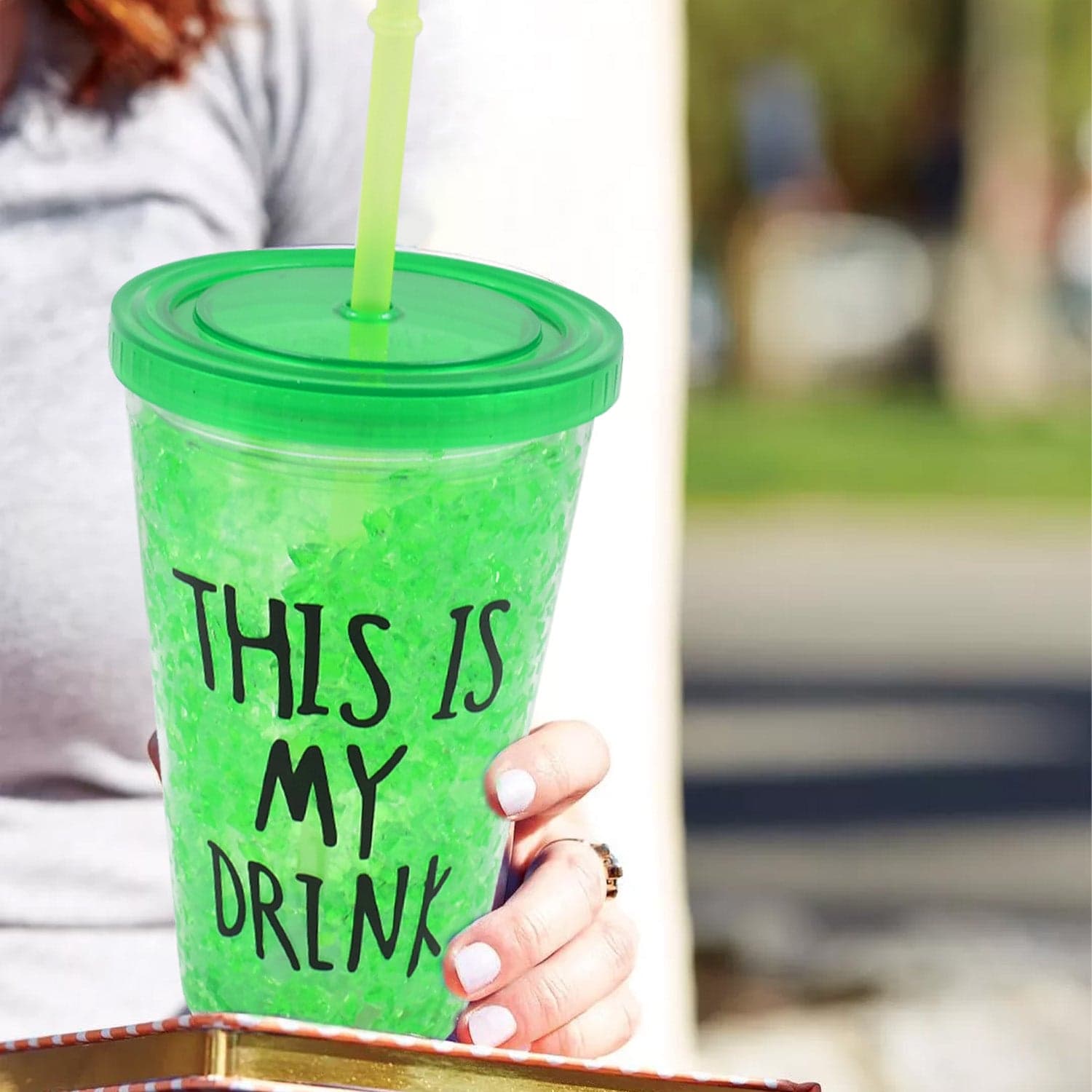 Plastic Drink Cup, Tea Coffee Tumbler with Lid and Straw (1 Pc) thumbnail 3
