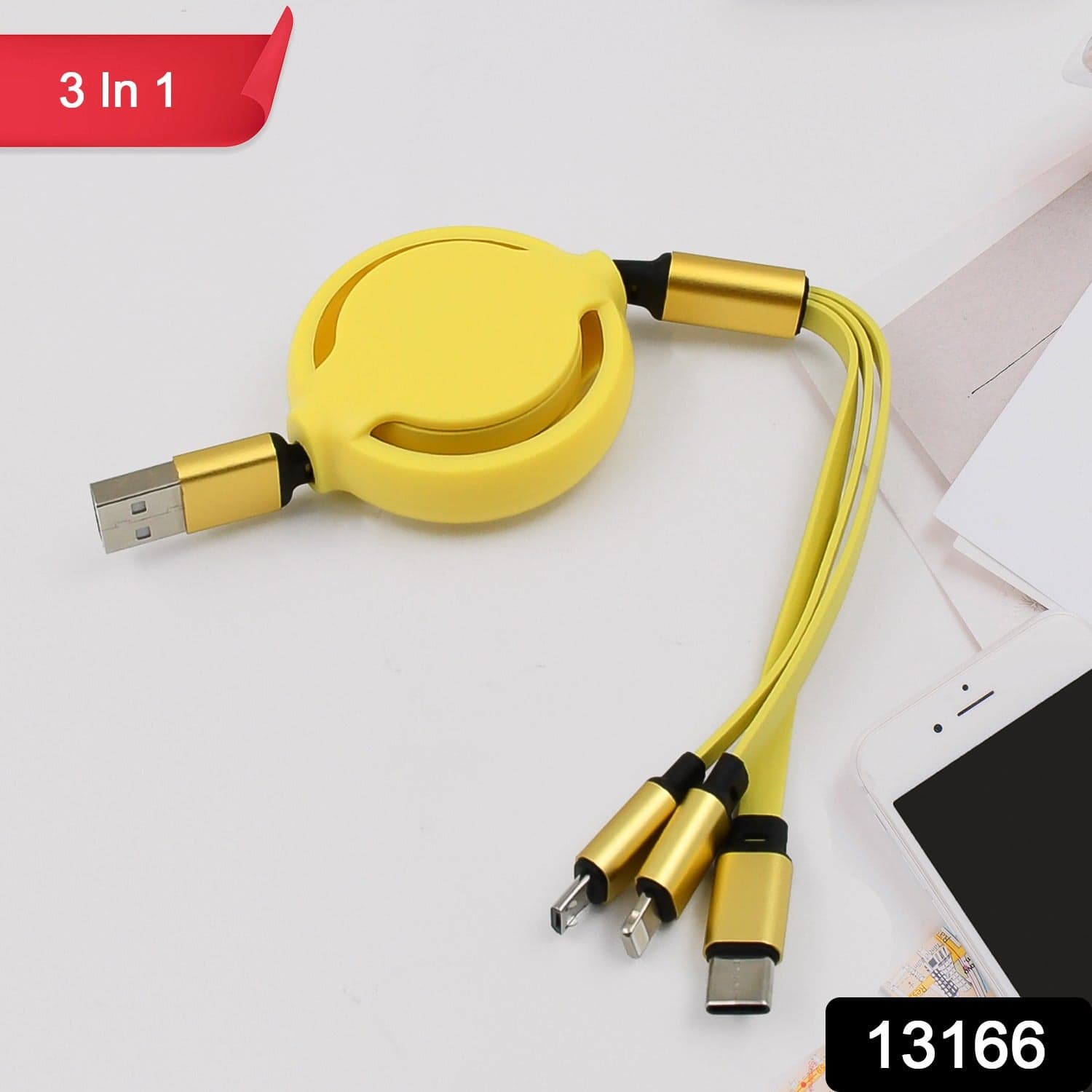 3 in 1 Retractable Charger Charging Cable (1 Pc / Mix Color) thumbnail 2