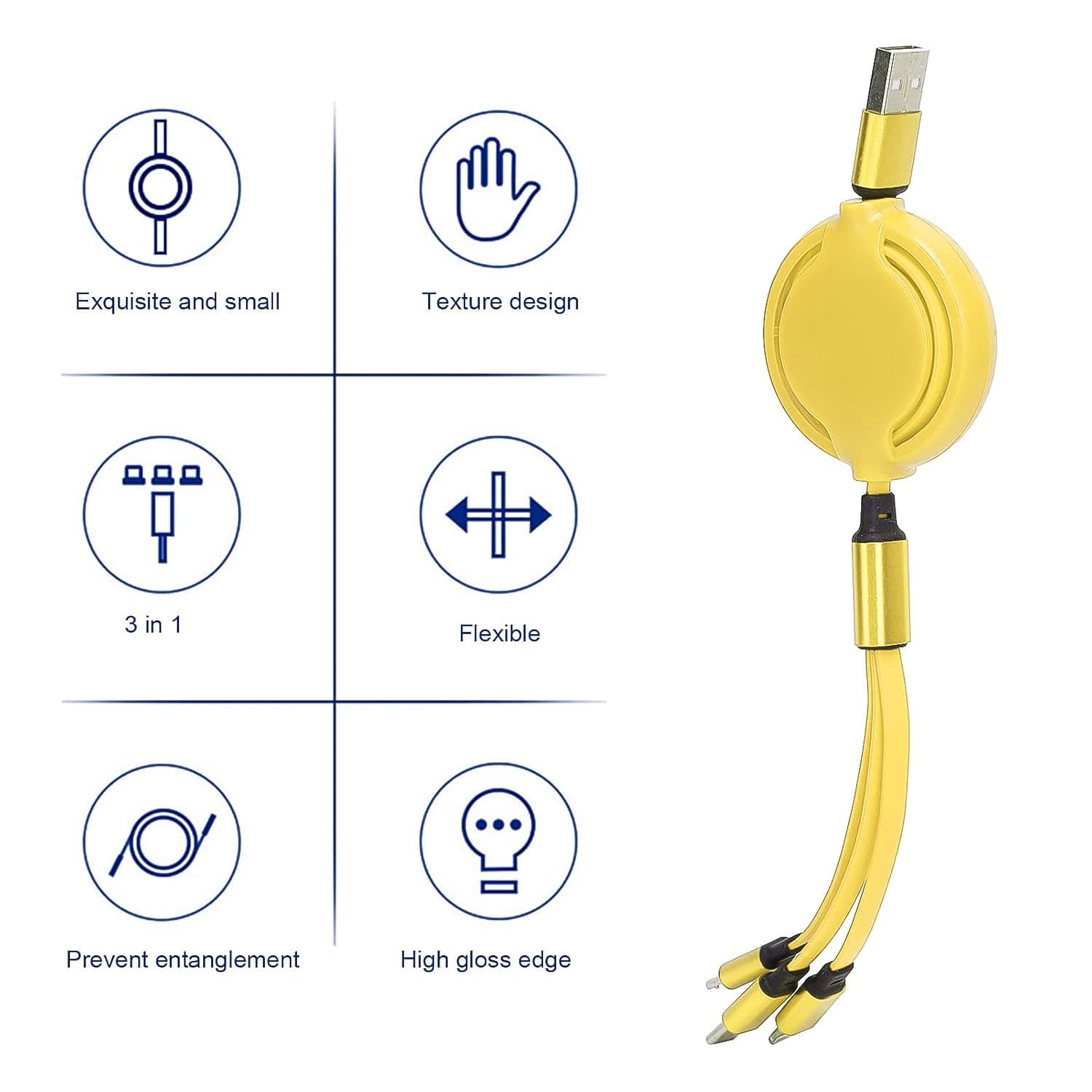 3 in 1 Retractable Charger Charging Cable (1 Pc / Mix Color) thumbnail 4