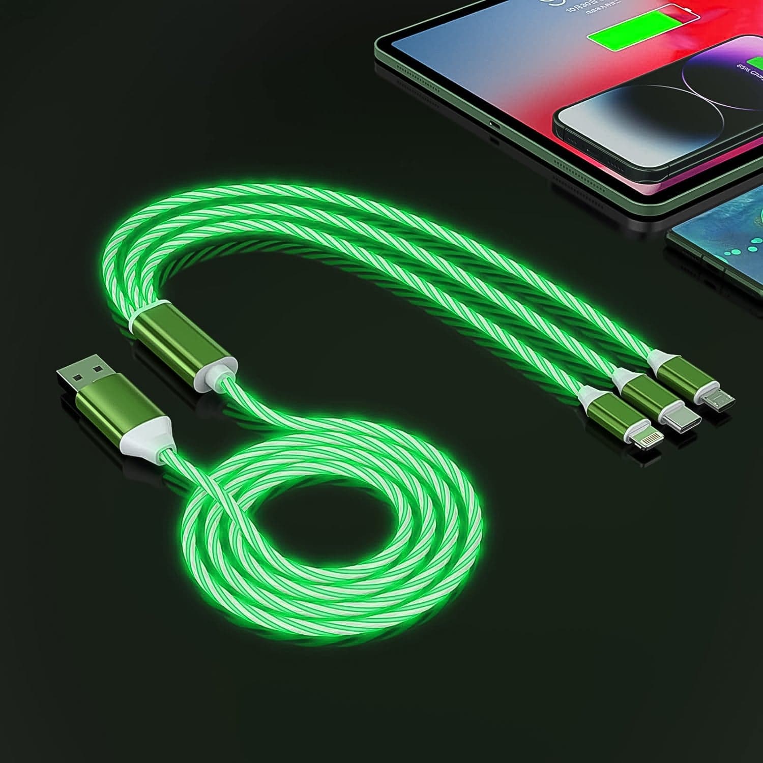 3 in 1 Charging Cable Light Up Fast Charger Multi Charging Cable (1 Pc) thumbnail 1