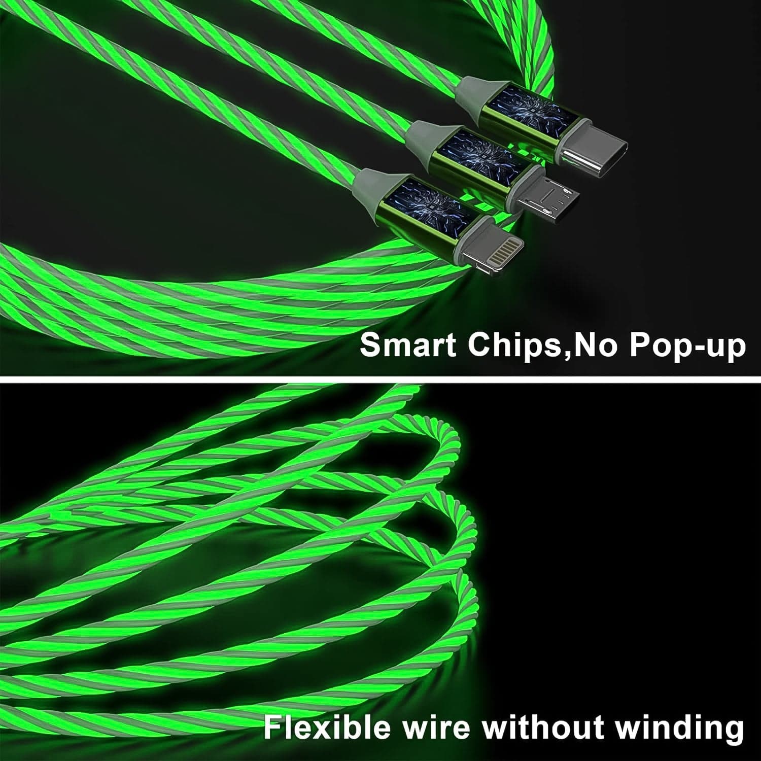 3 in 1 Charging Cable Light Up Fast Charger Multi Charging Cable (1 Pc) thumbnail 4