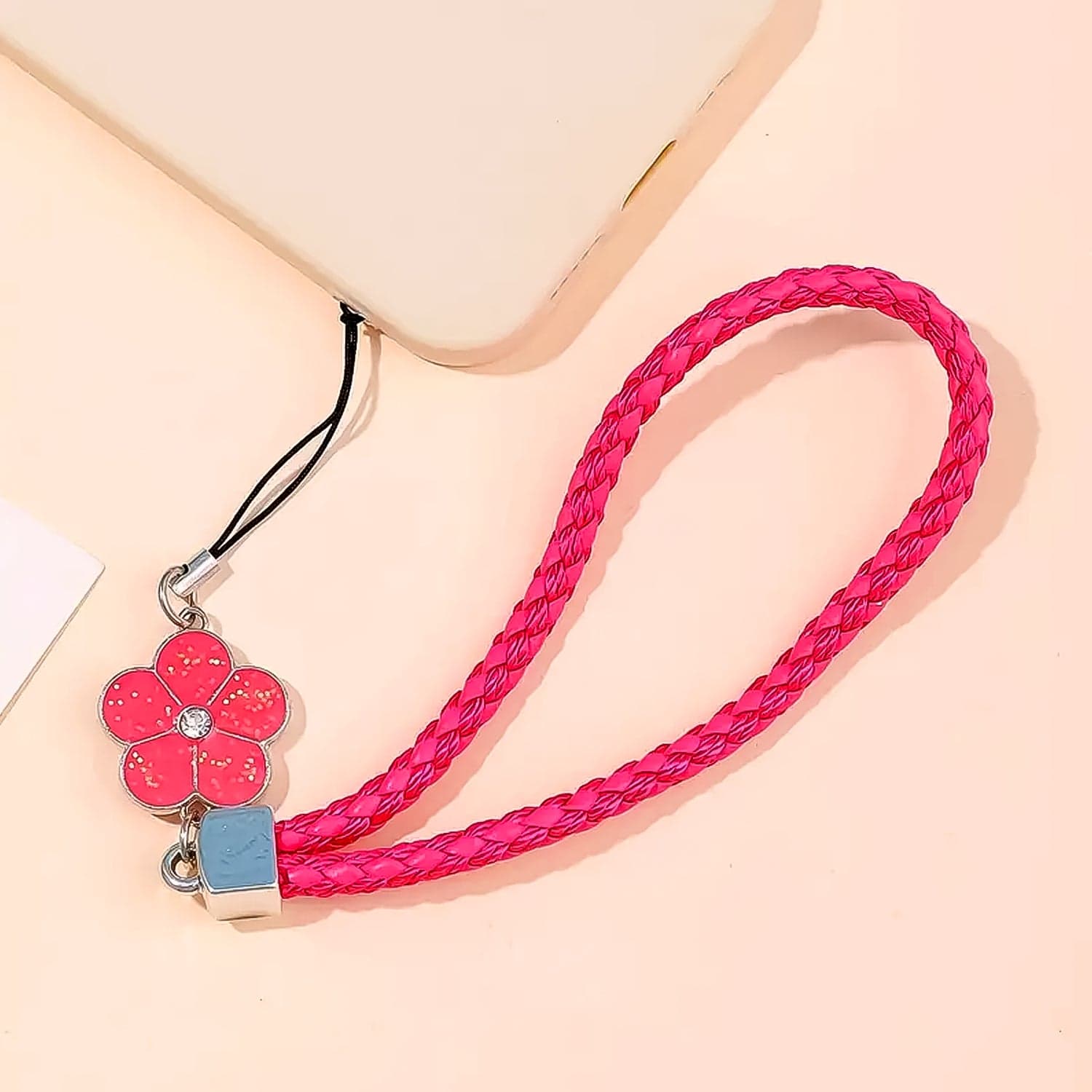 Flower Shape metal alloy pendant Nylon Braided leather hand strap lanyard phone (1 Pc / Multicolor) thumbnail 1