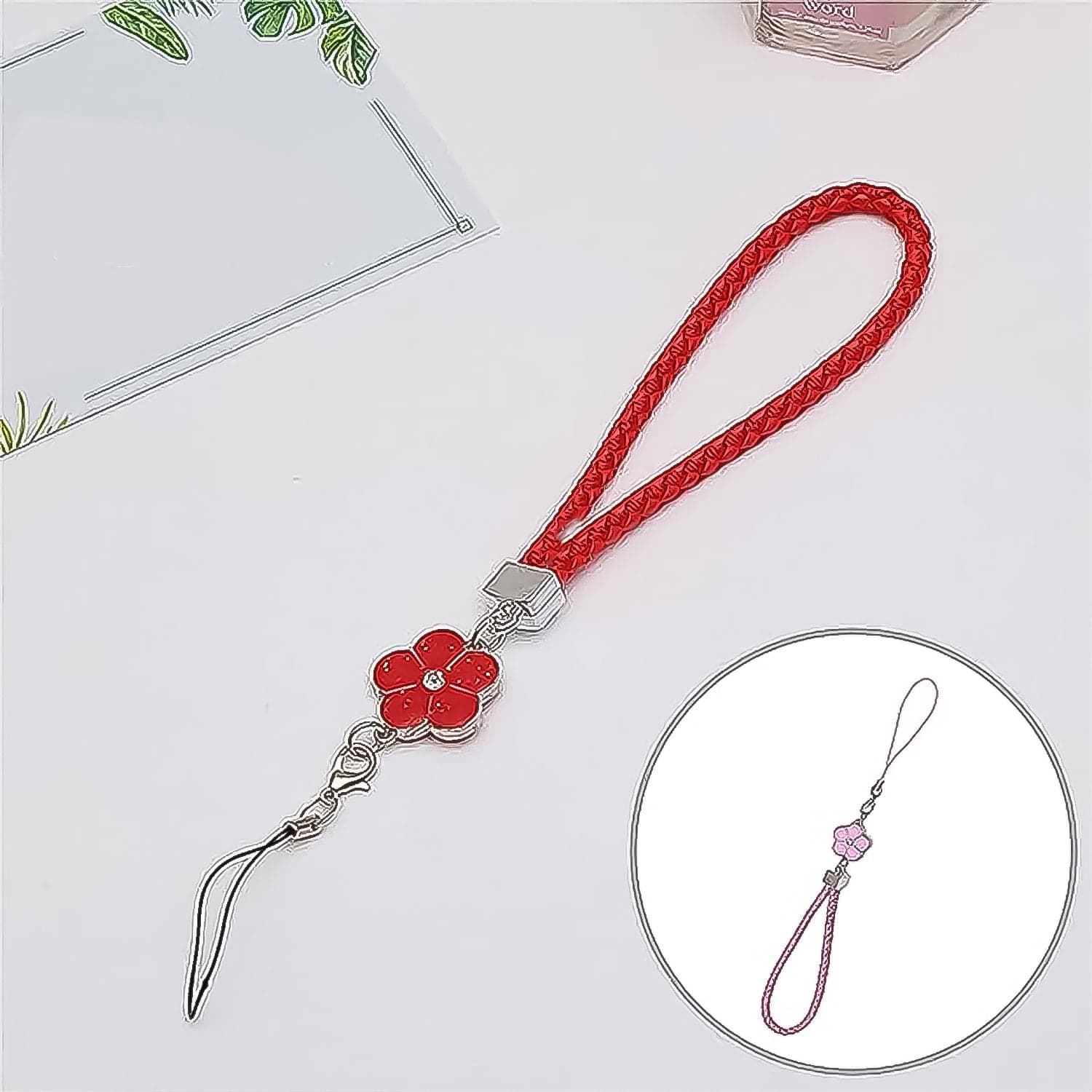 Flower Shape metal alloy pendant Nylon Braided leather hand strap lanyard phone (1 Pc / Multicolor) thumbnail 4