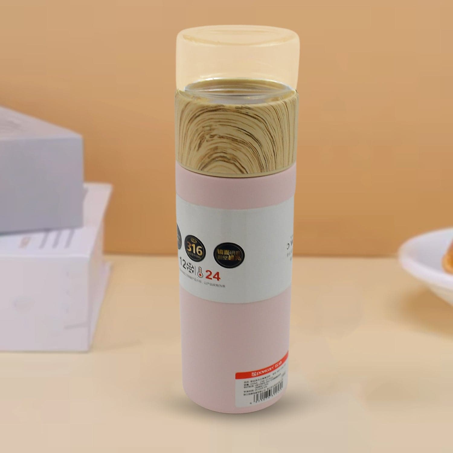 Steel Water Bottle With Glass Lid (350 ML) thumbnail 1