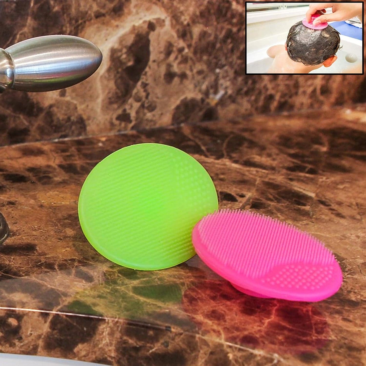 Bath & Facial Cleansing Brush, Soft Silicone Face Scrubber (2 Pc Set) thumbnail 1