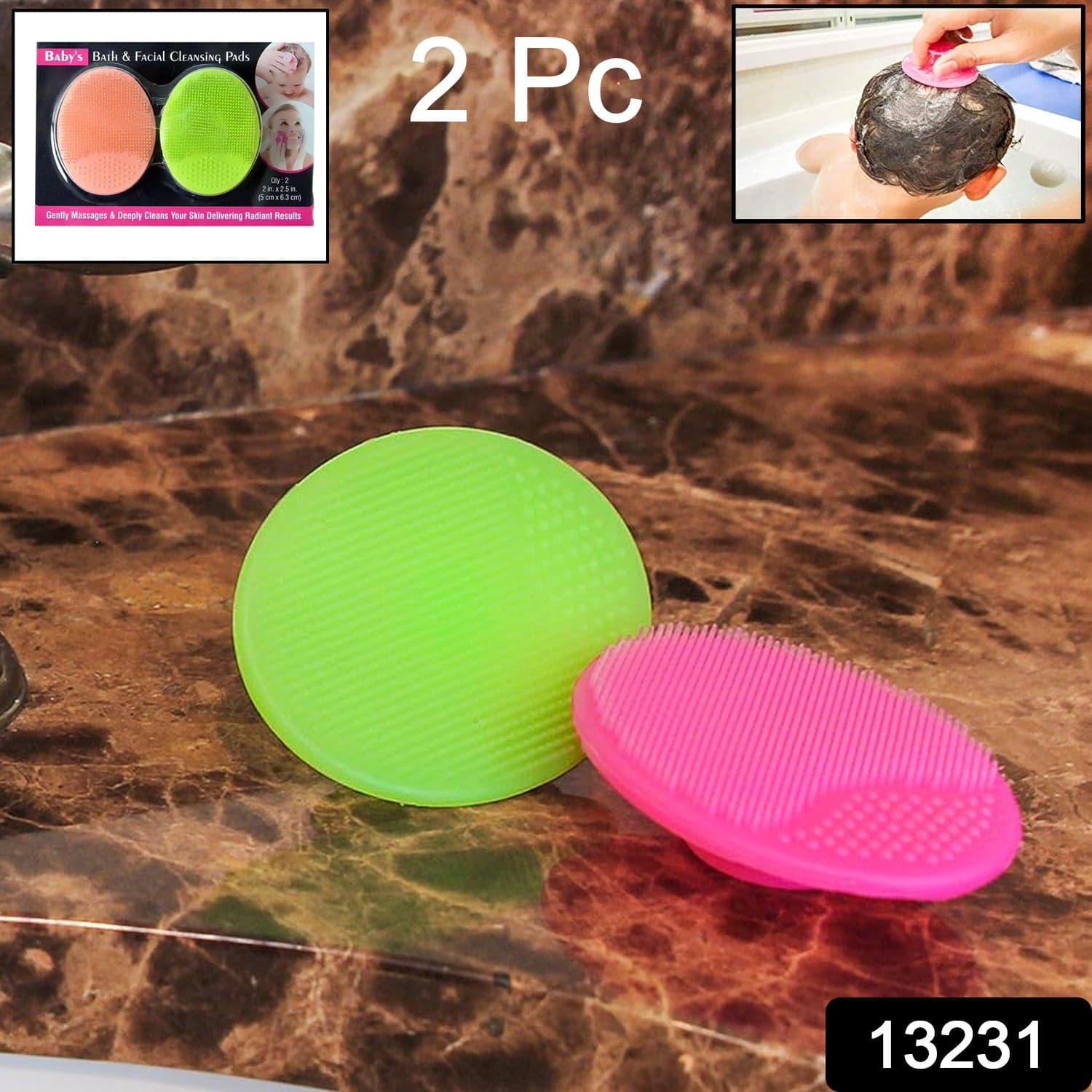 Bath & Facial Cleansing Brush, Soft Silicone Face Scrubber (2 Pc Set) thumbnail 2